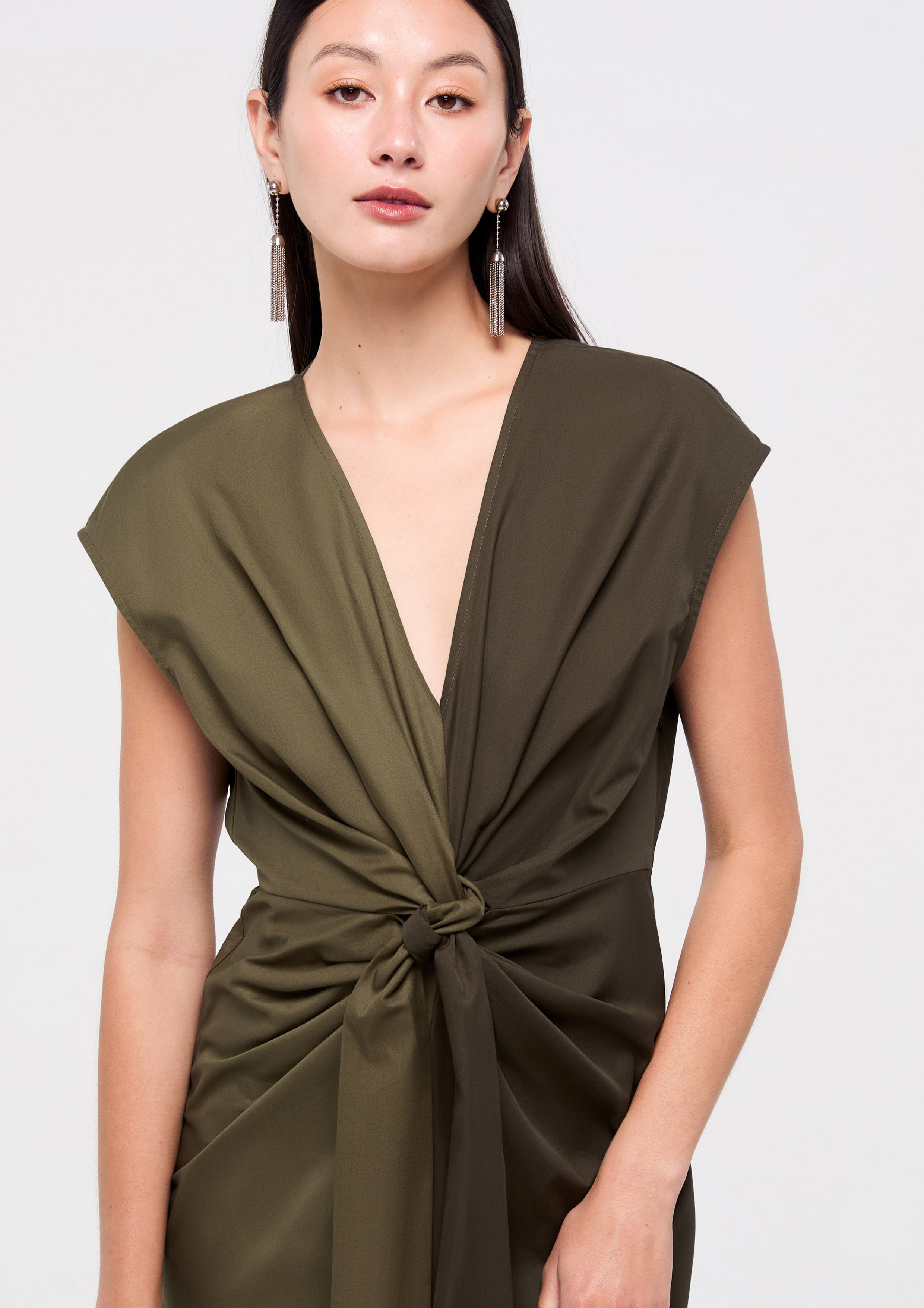 Front Tie Two Tone Midi Dress