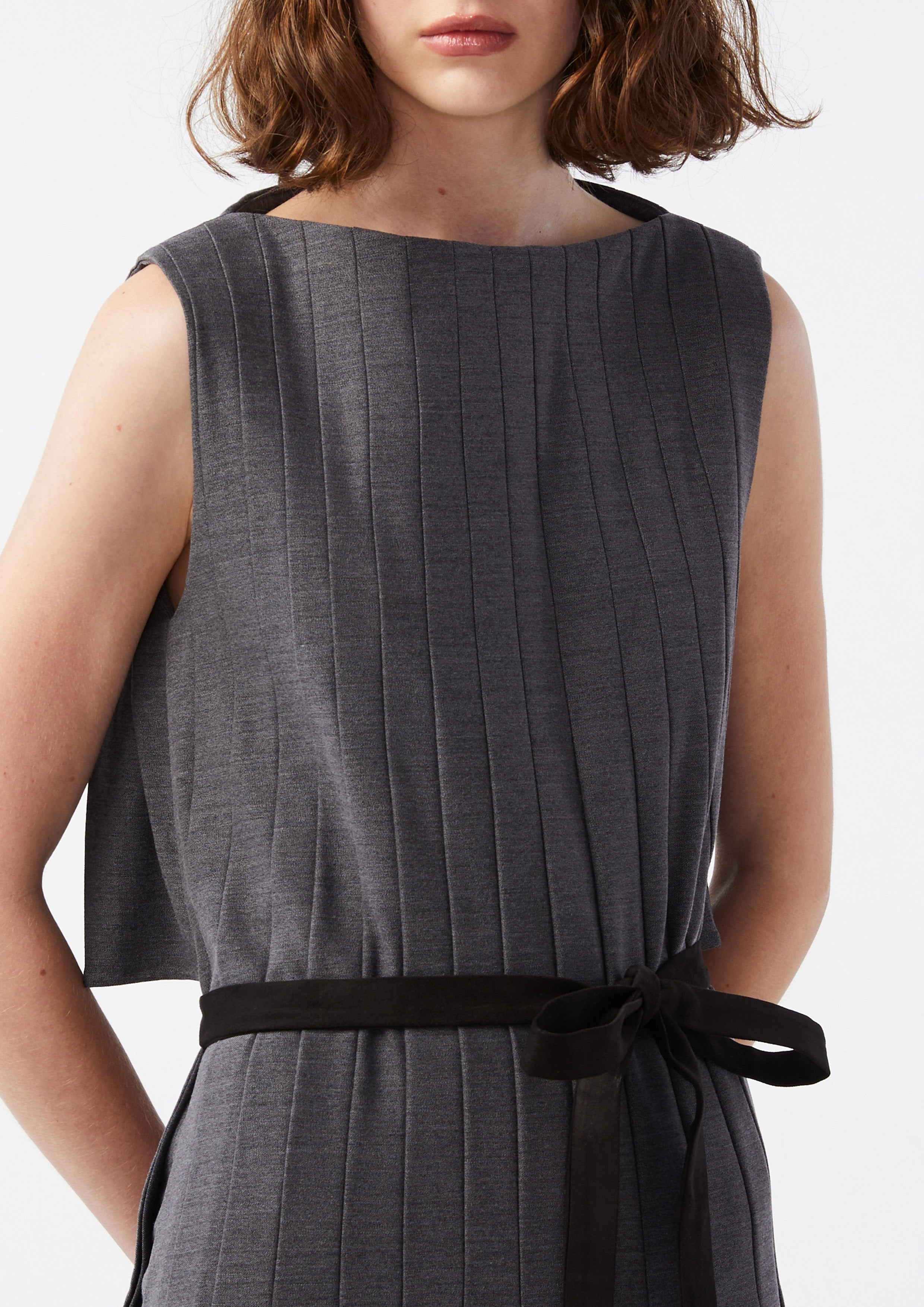 Pleated Midi Dress With Bow Belt