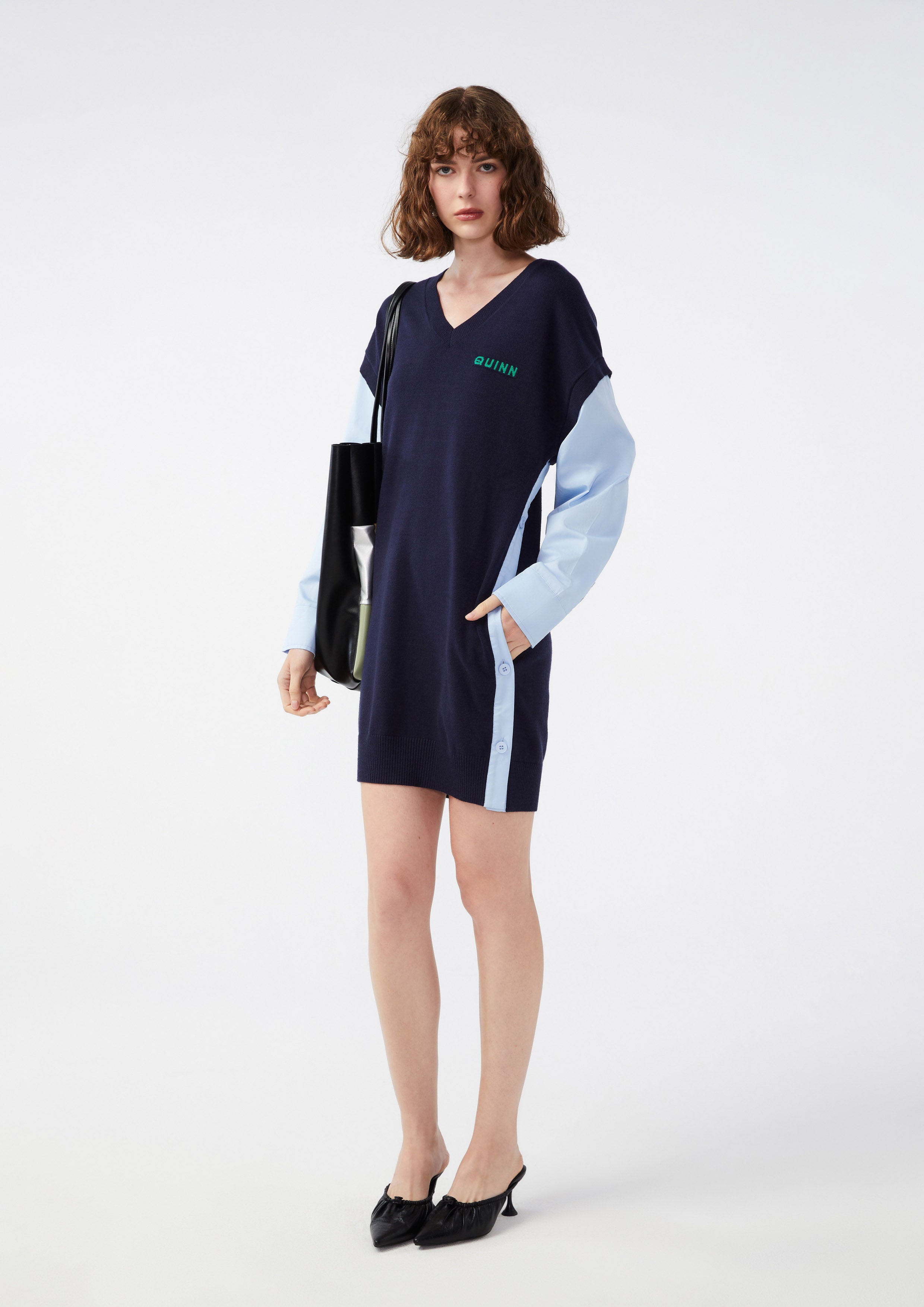 Logo Layered Long Sleeve Dress