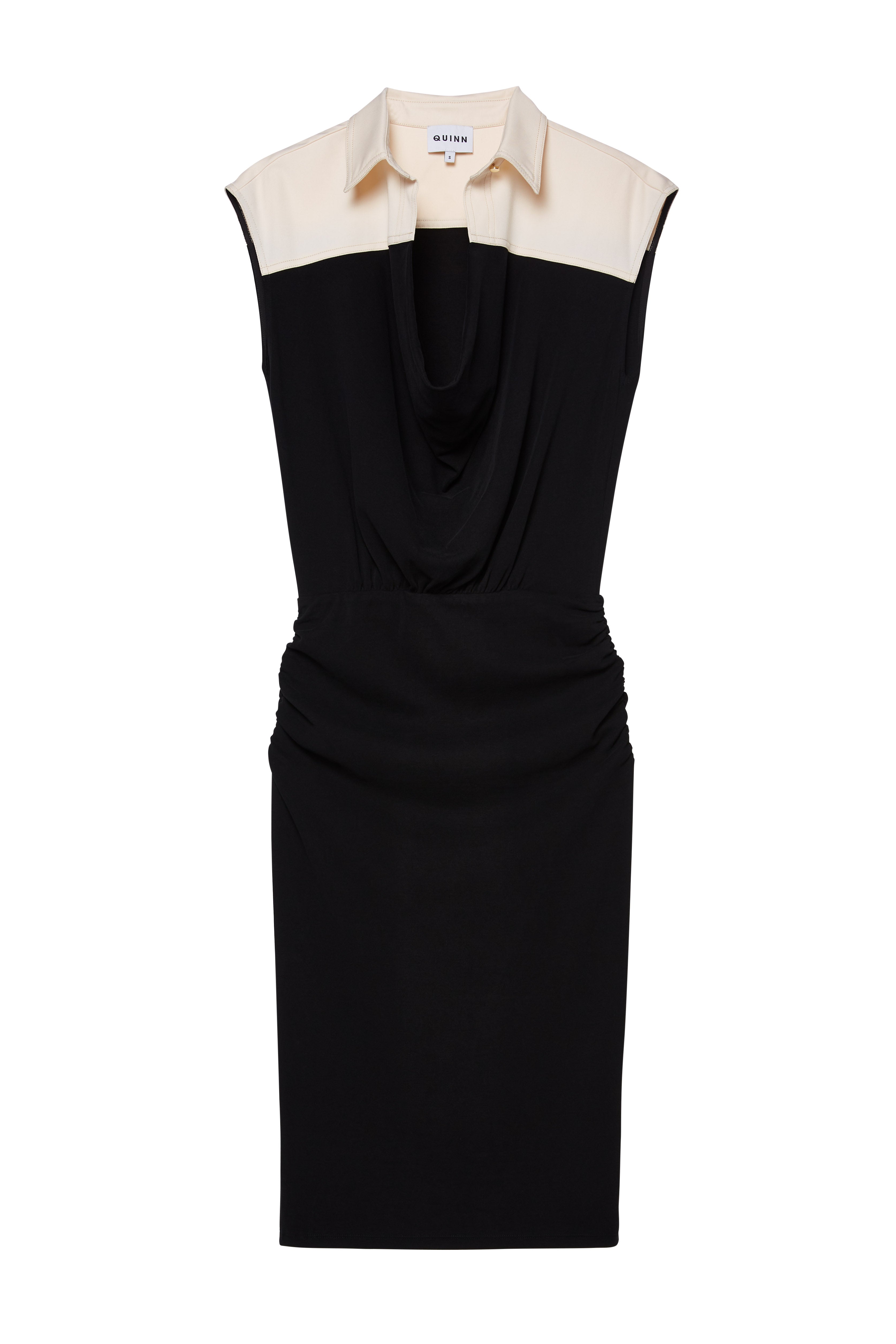 เดรสคลุมเข่าปกคอเสื้อจับถ่วง