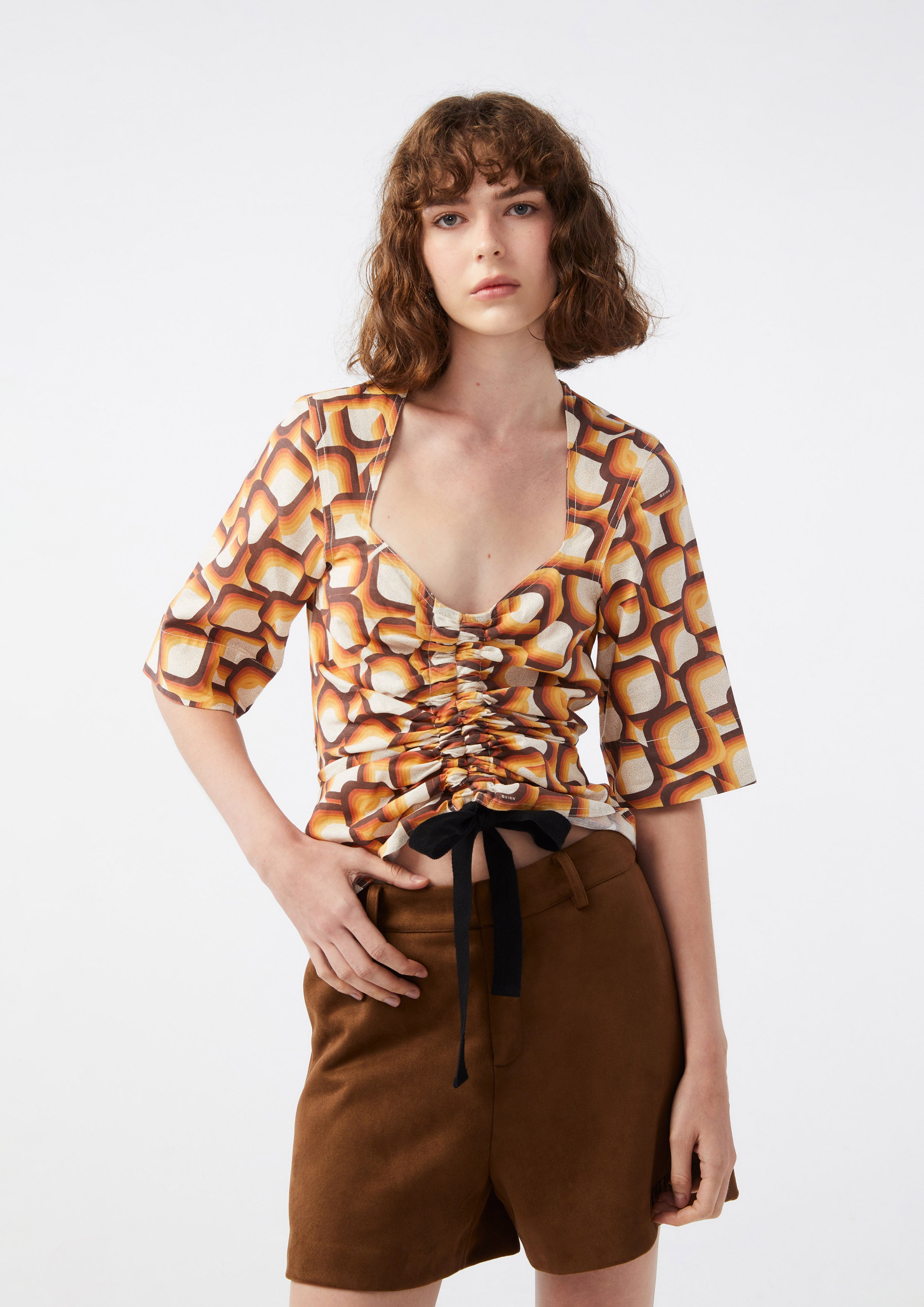 Print Front Ruched Blouse