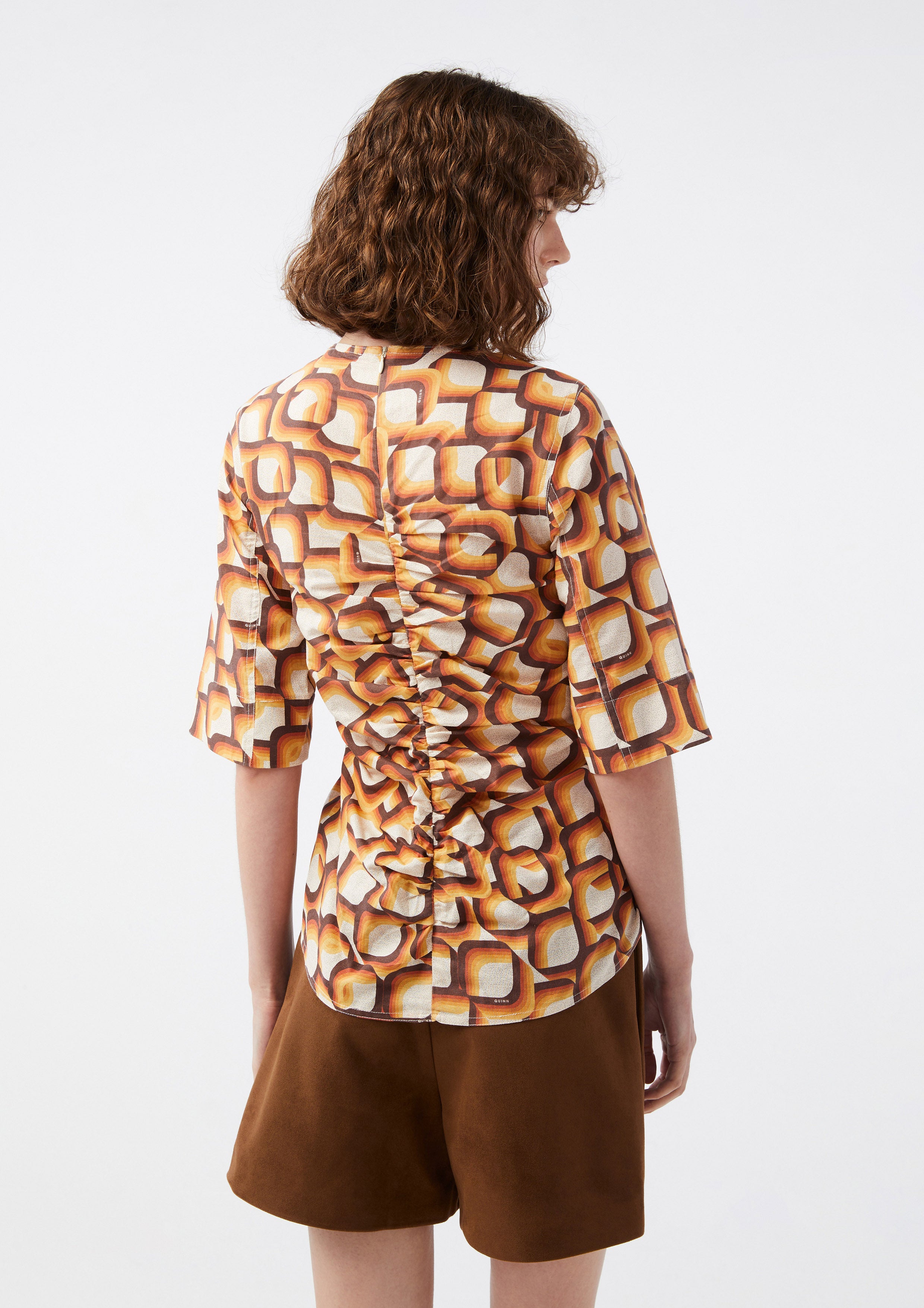 Print Front Ruched Blouse