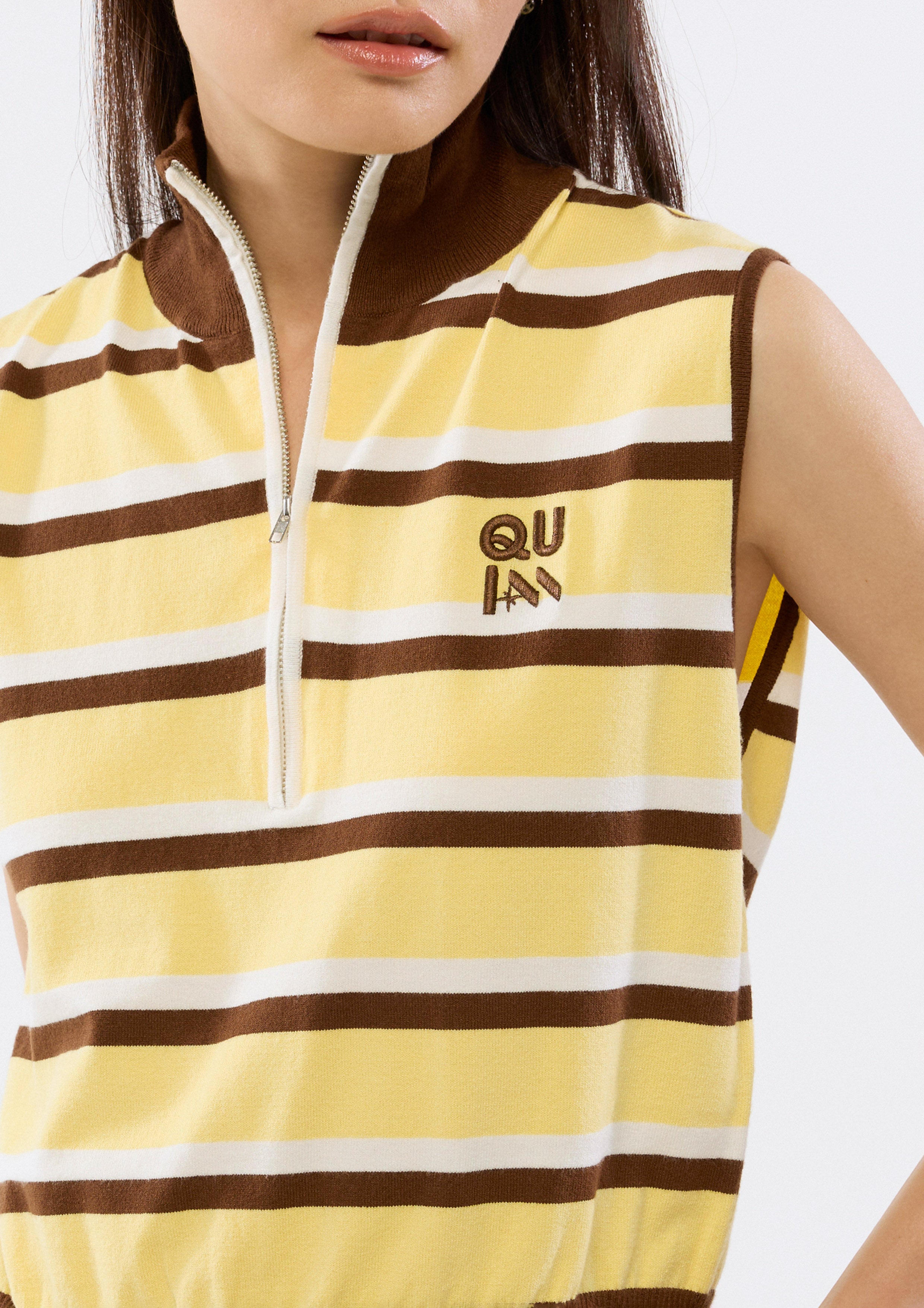 Stripe Half-Zip High Neck Top