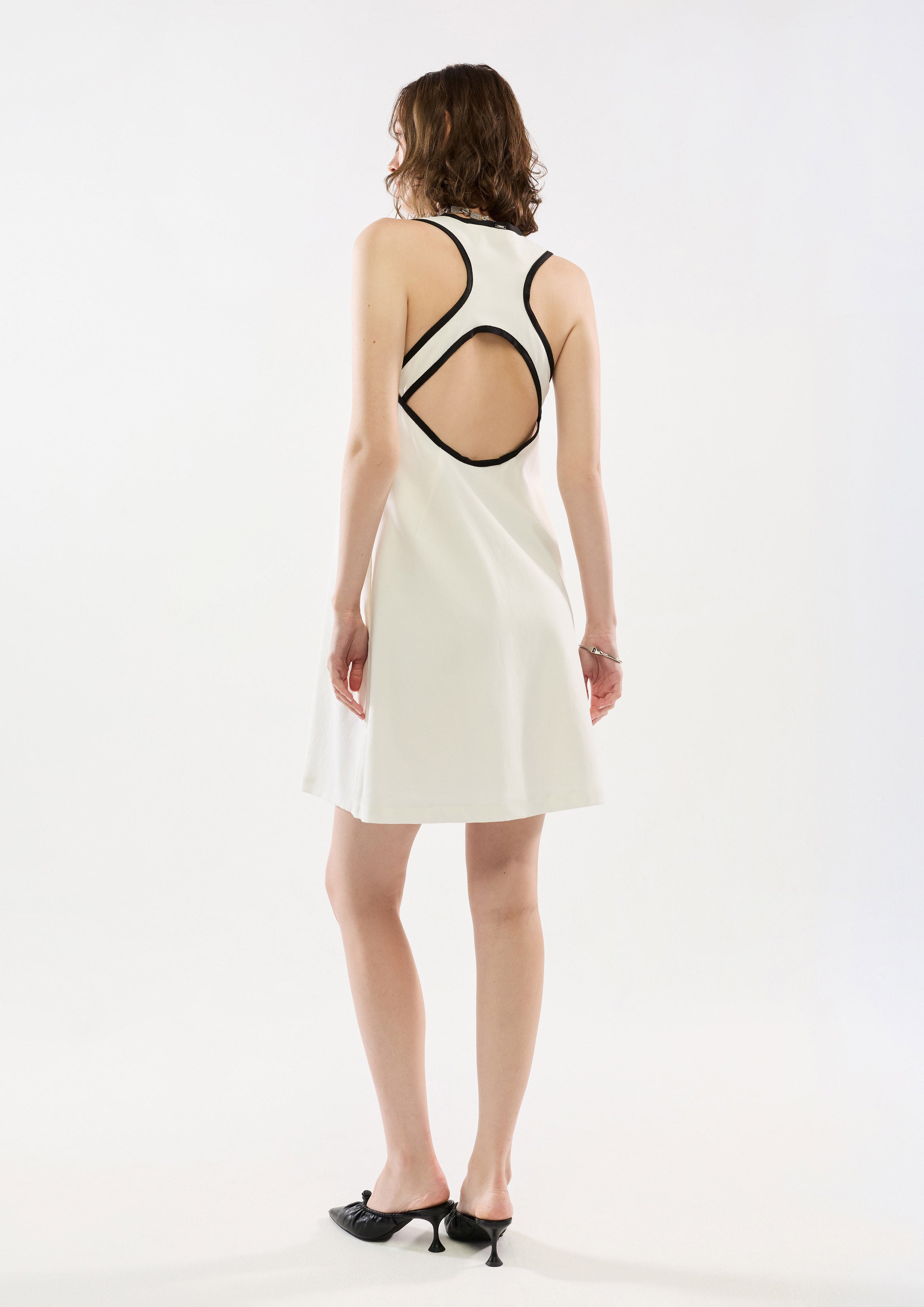 Back Cut-Out Contrast Trim Mini Dress