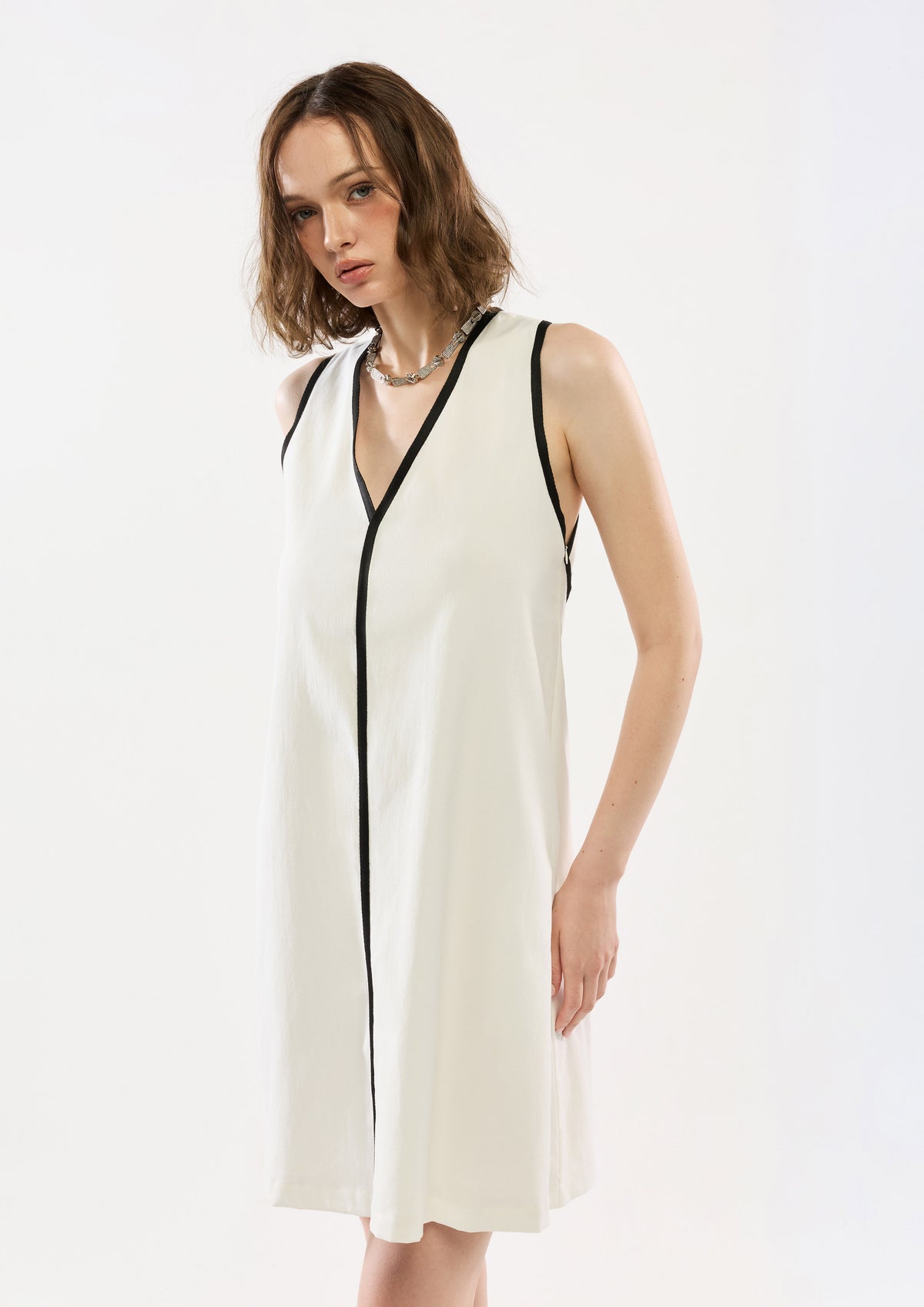 Back Cut-Out Contrast Trim Mini Dress