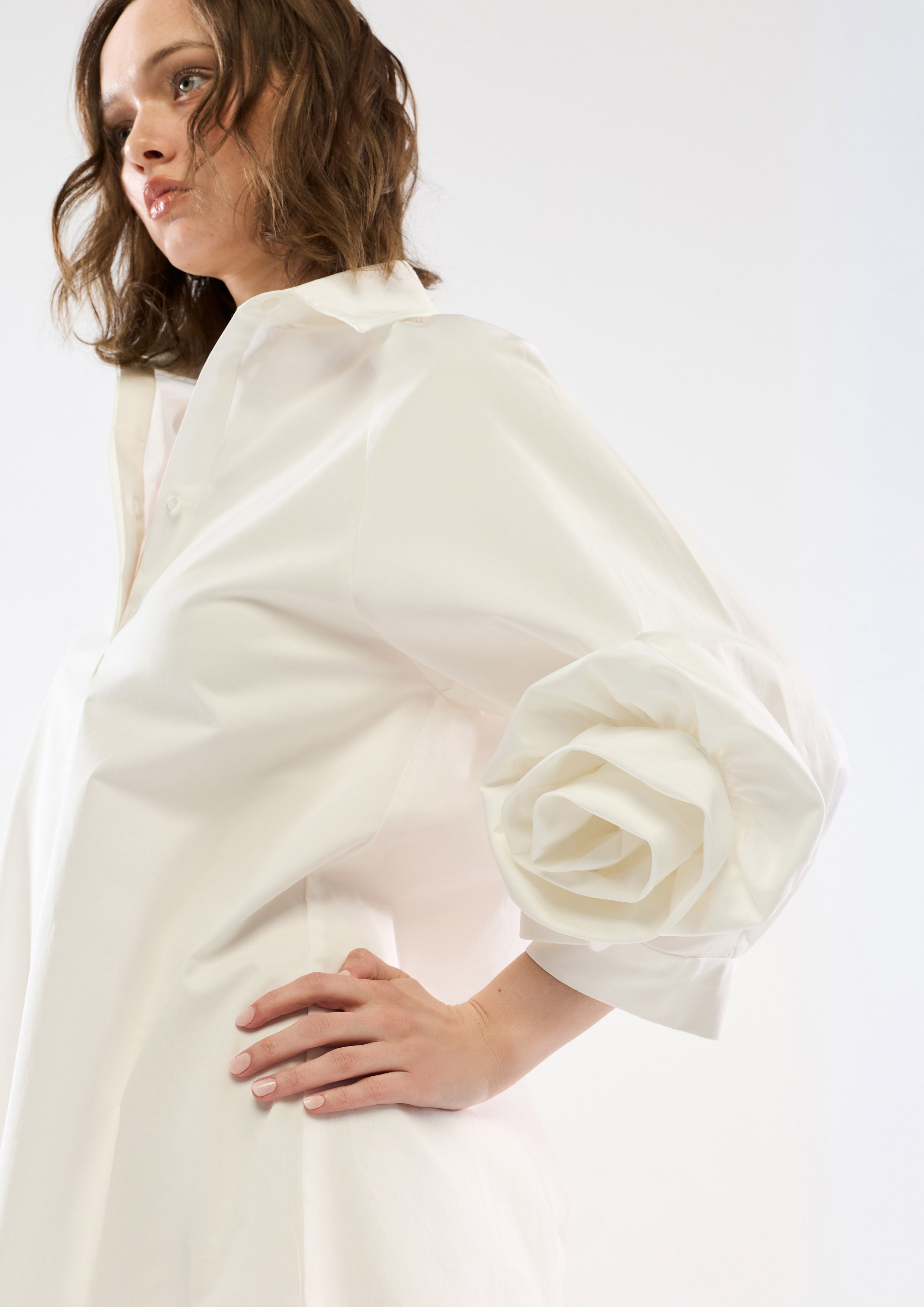 Satin Rose Embellished Sleeve Mini Dress