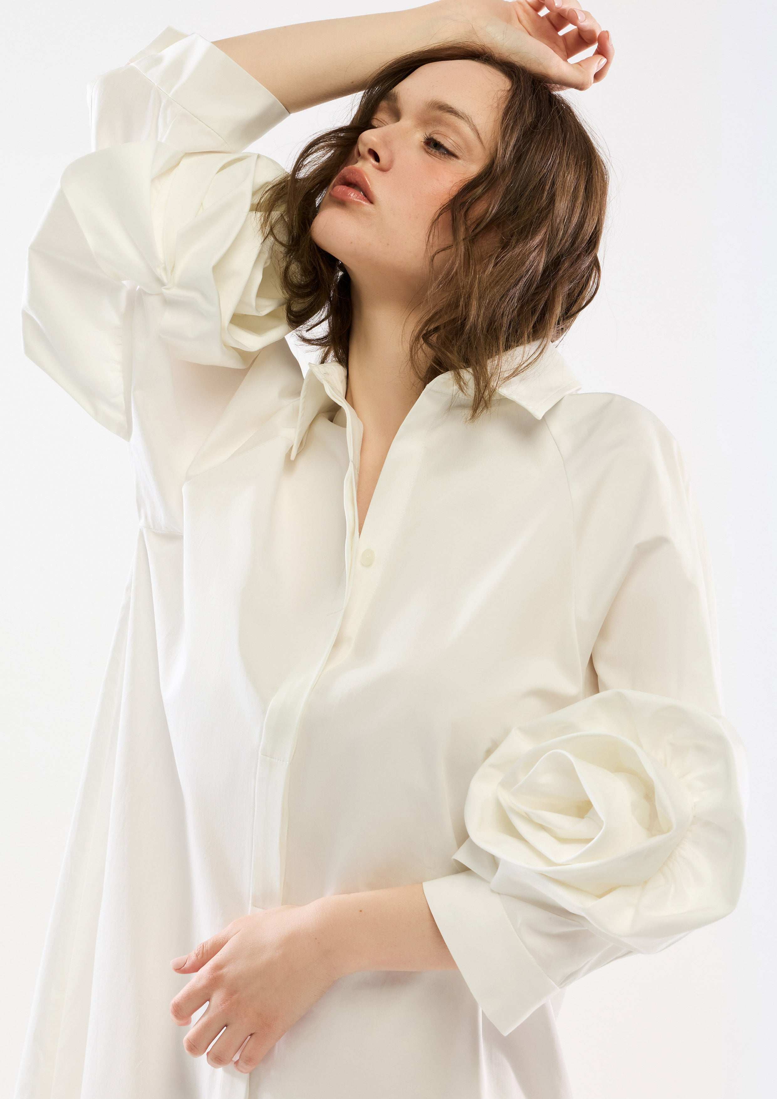 Satin Rose Embellished Sleeve Mini Dress