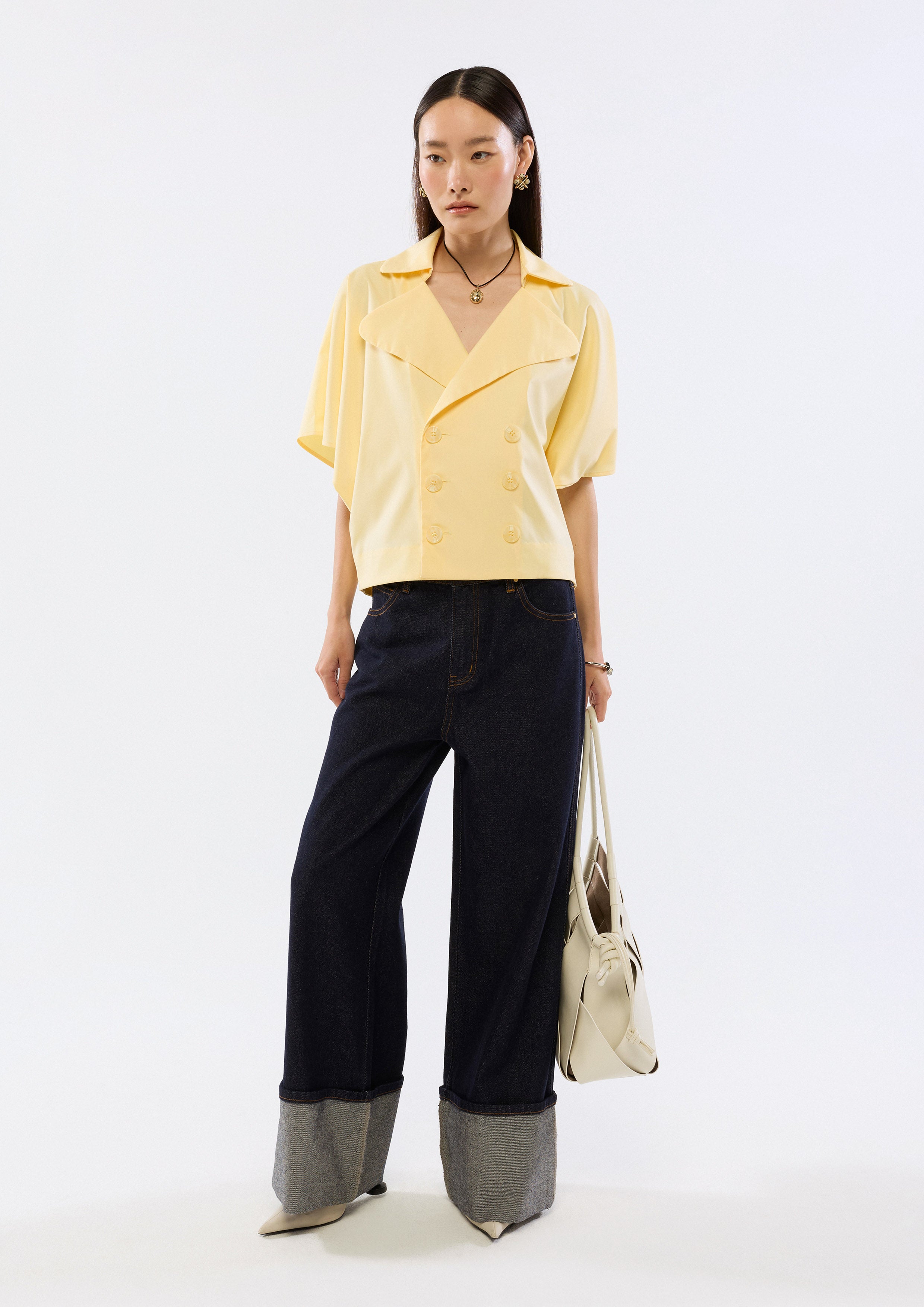 Double Breast Short Sleeve Blouse