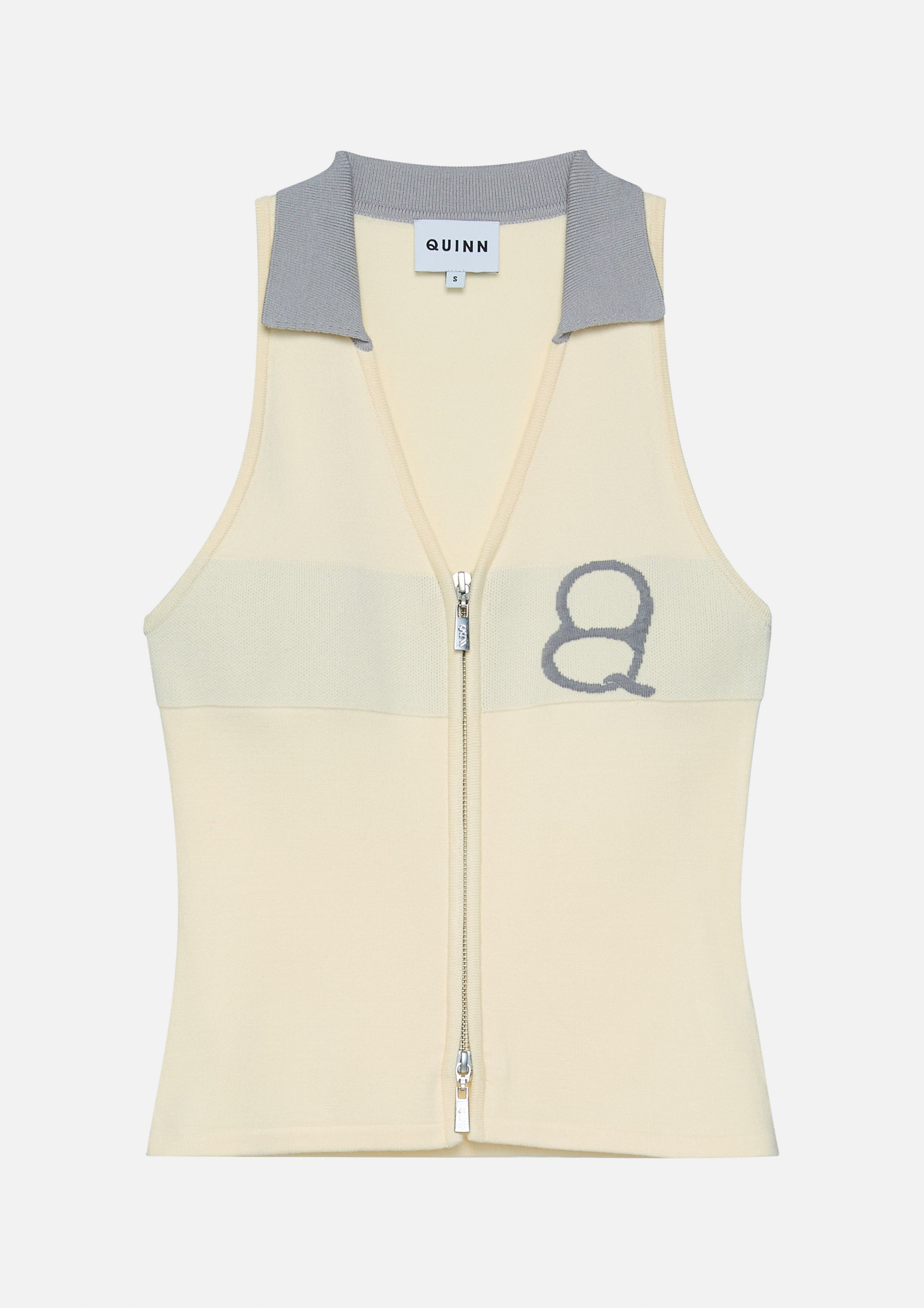 Embroidered Front Zip Sleeveless Top