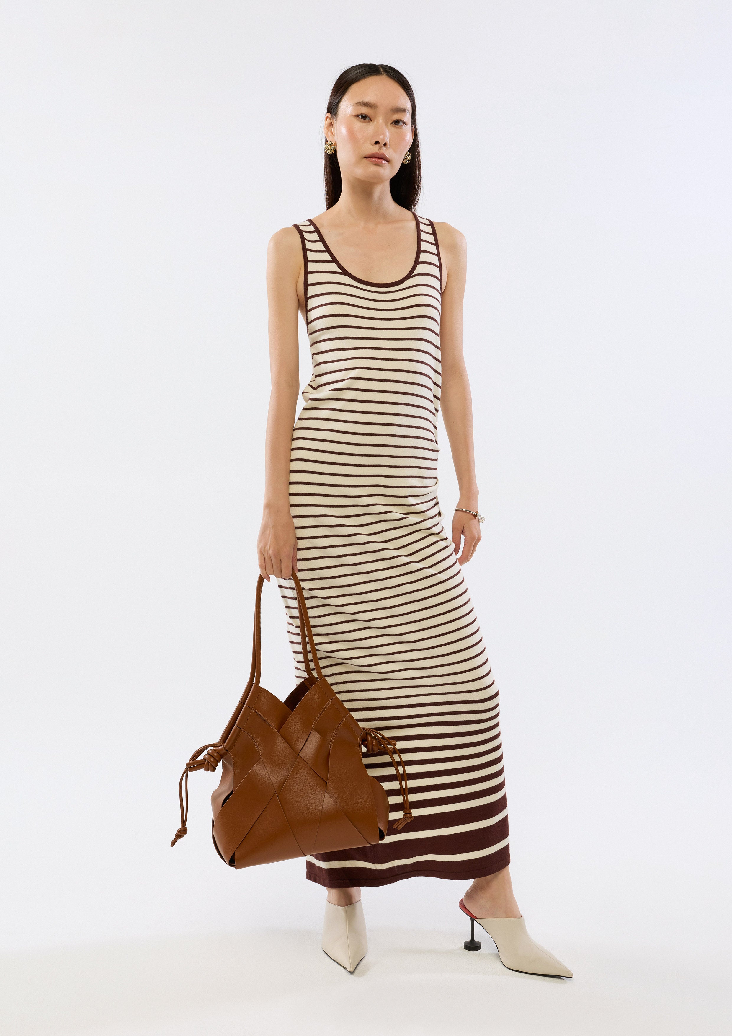 Stripe Knitted Side Drape Dress