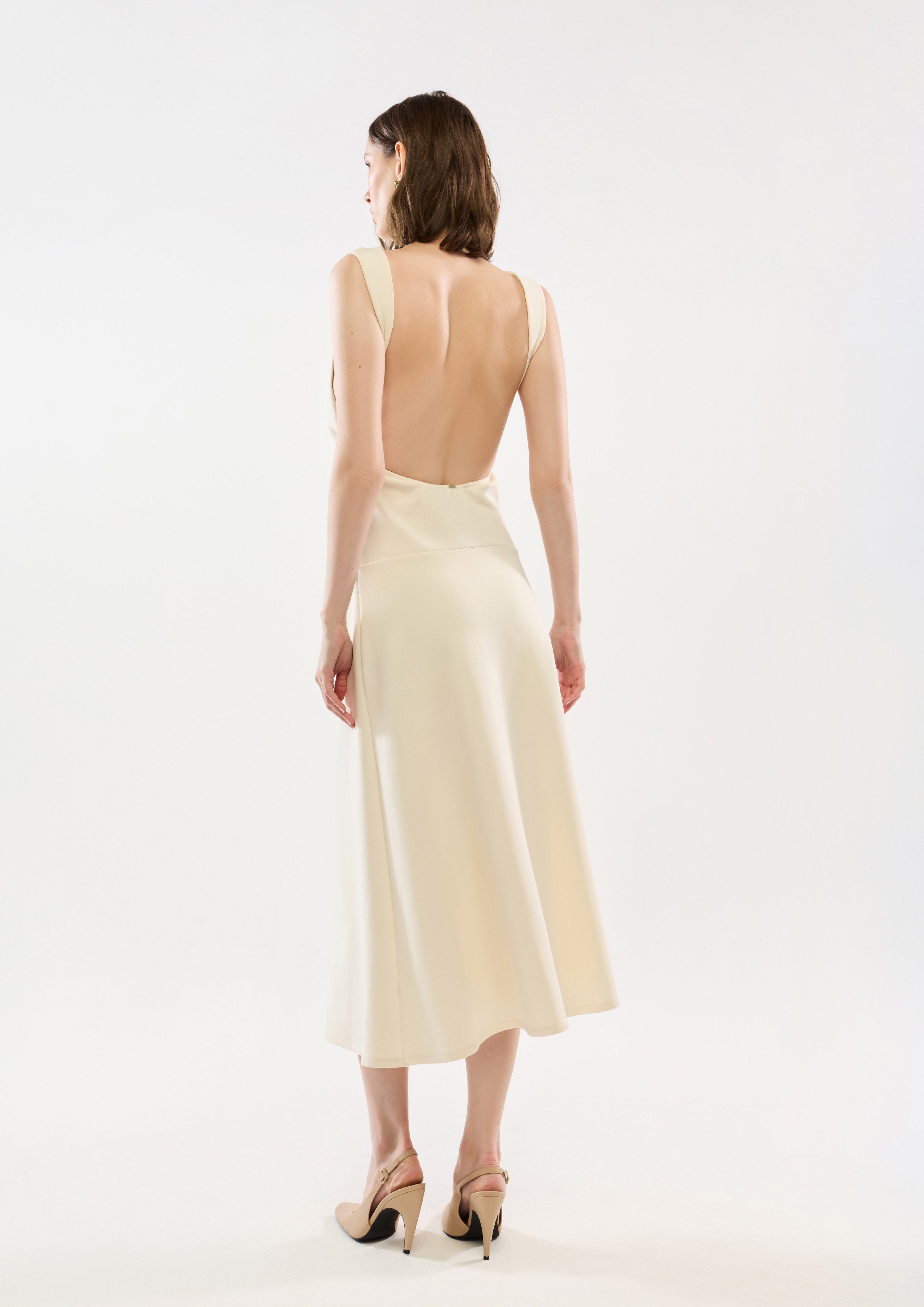 Front Ruched Sleeveless Midi Dress