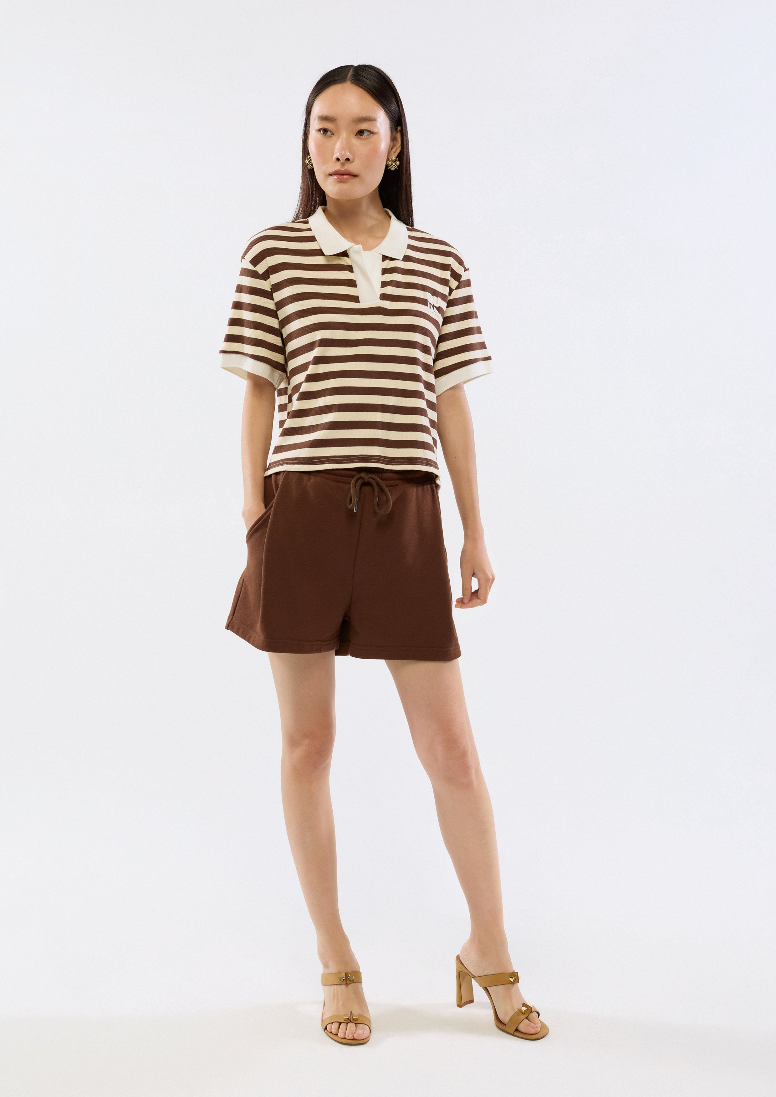 Logo Stripe Knitted Polo Top
