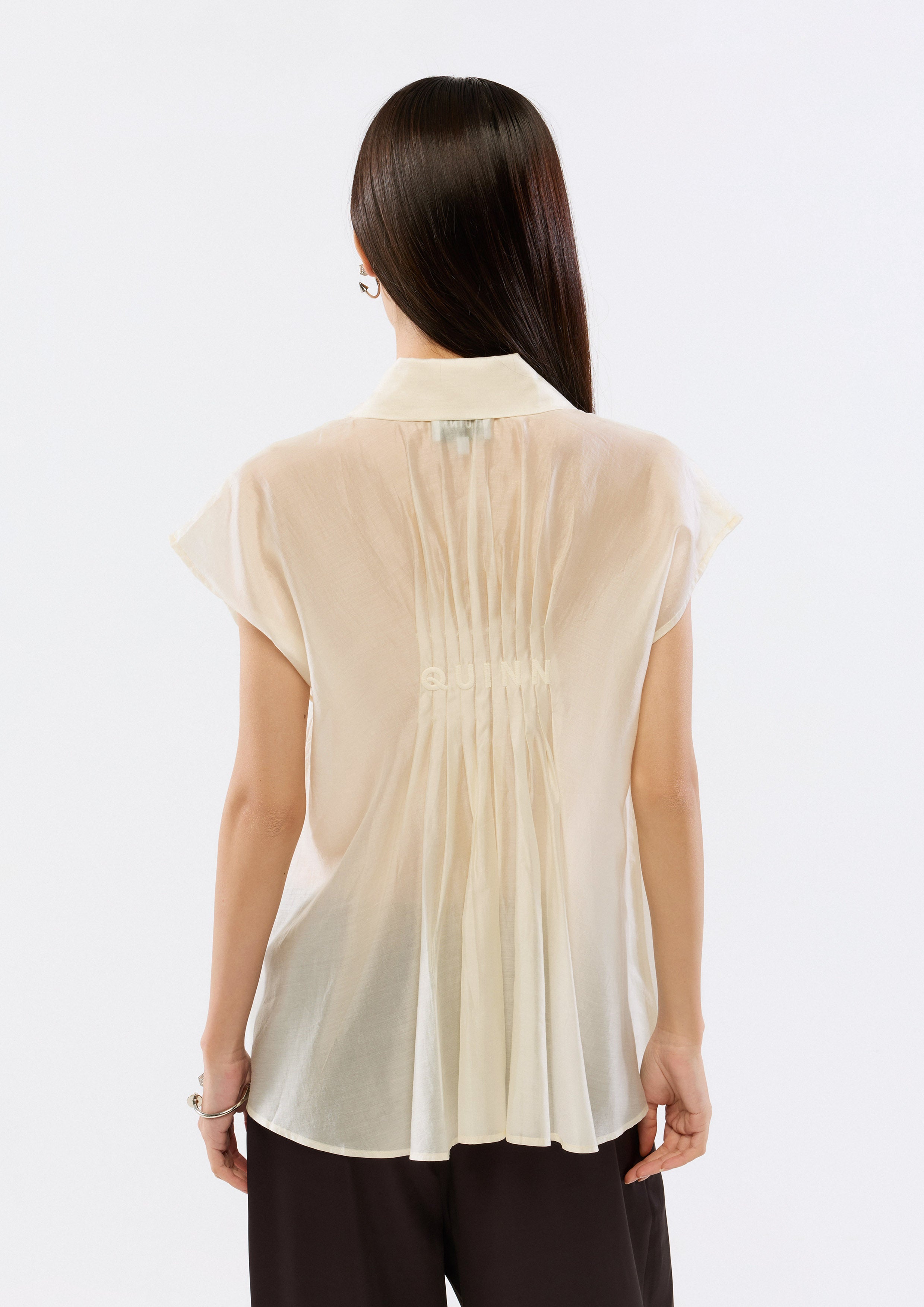 Sheer Back Pleated With Logo Shirt