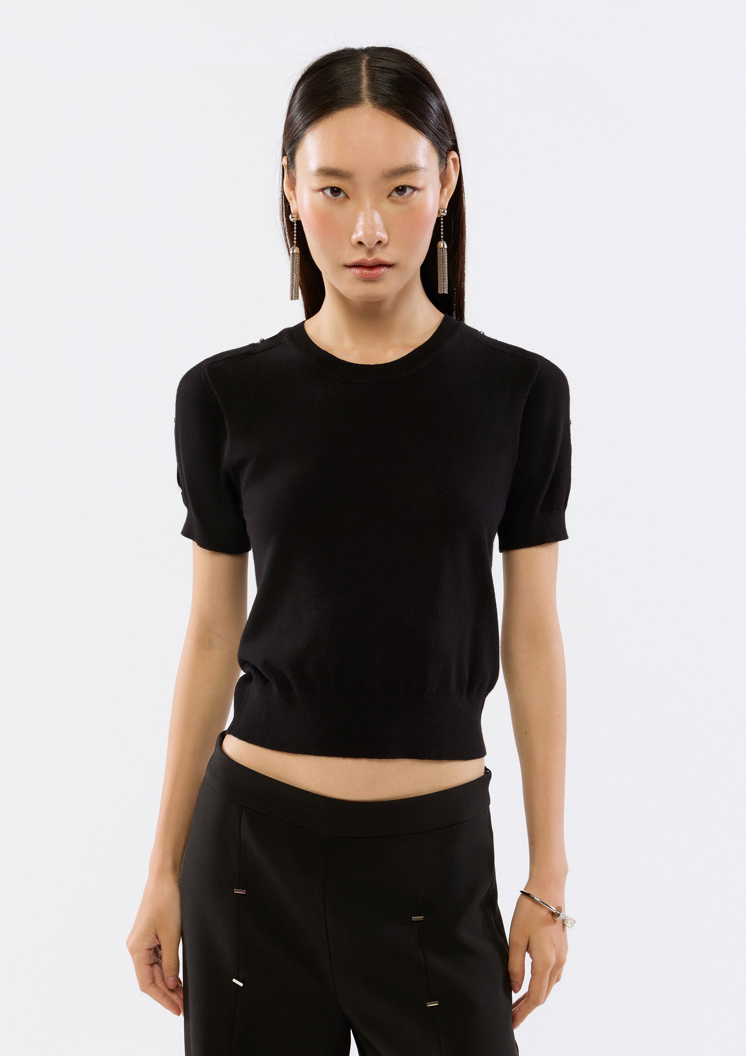 Cut-Out Sleeve Crop Knitted Top