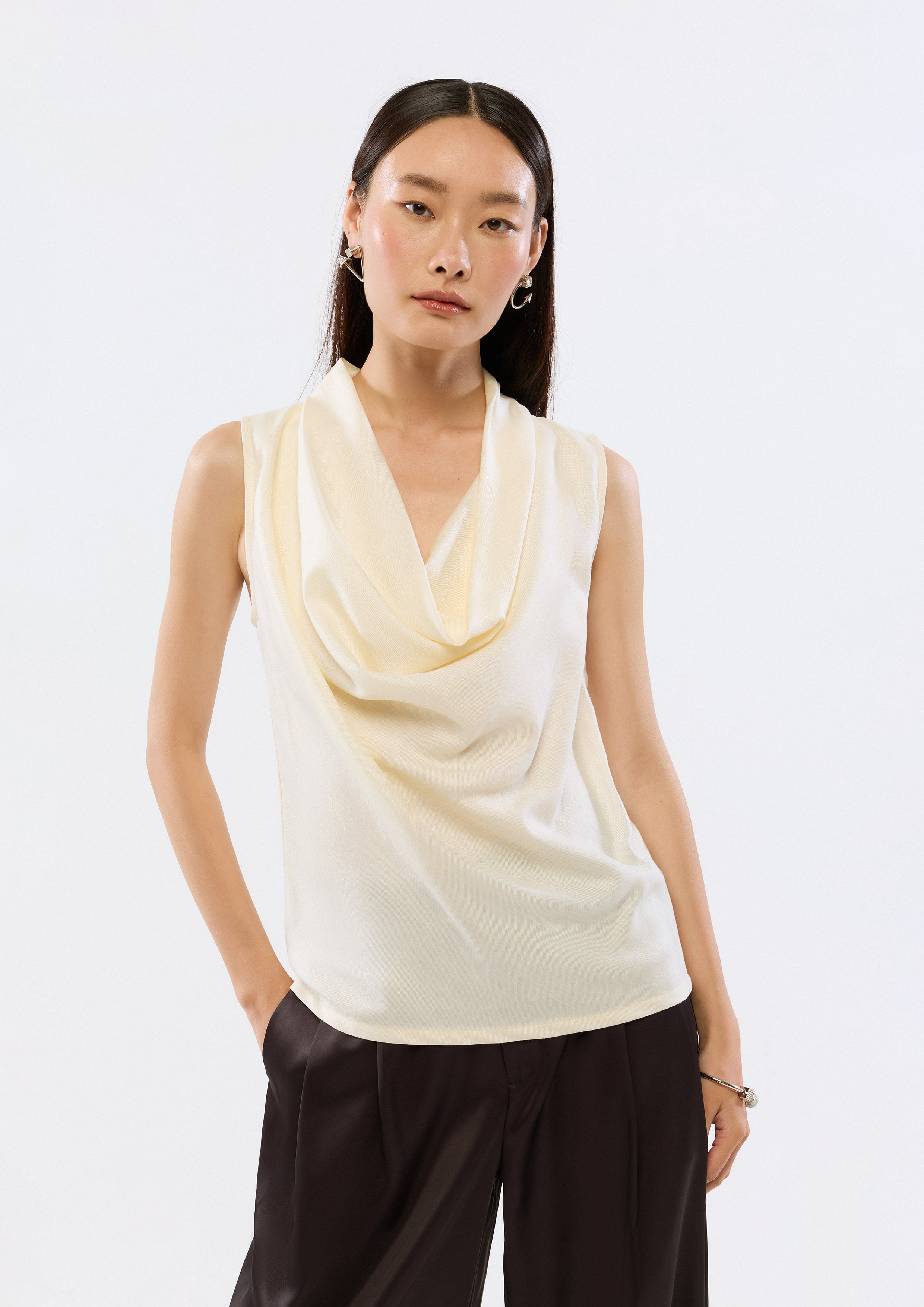 Satin Drape Collar Blouse