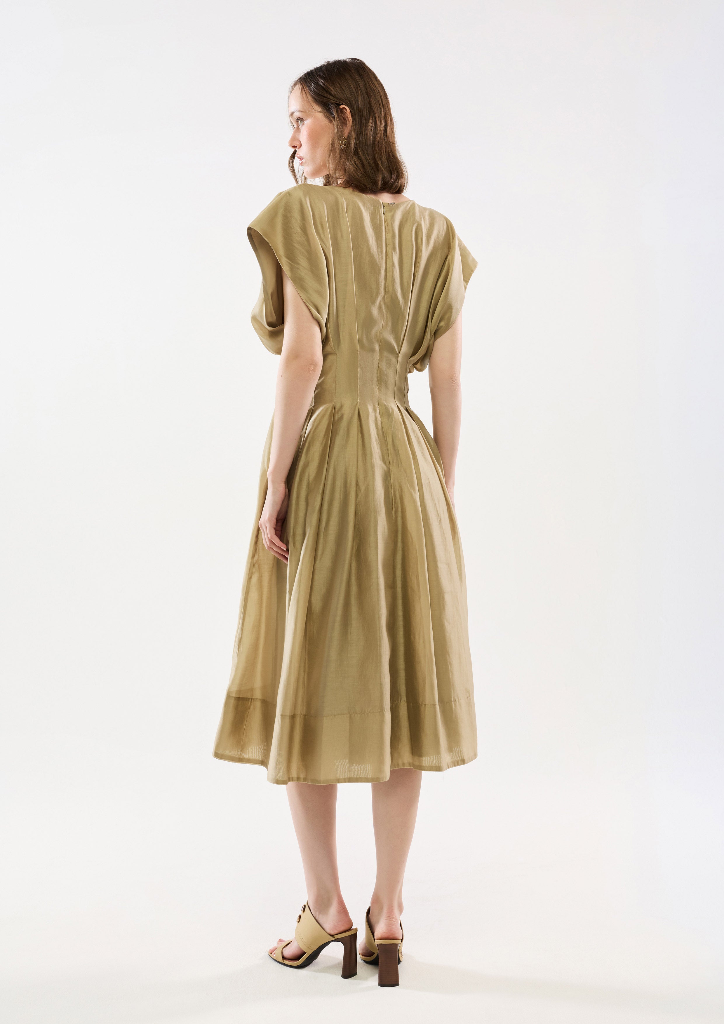 Satin Cinched Waist Midi Dress - S