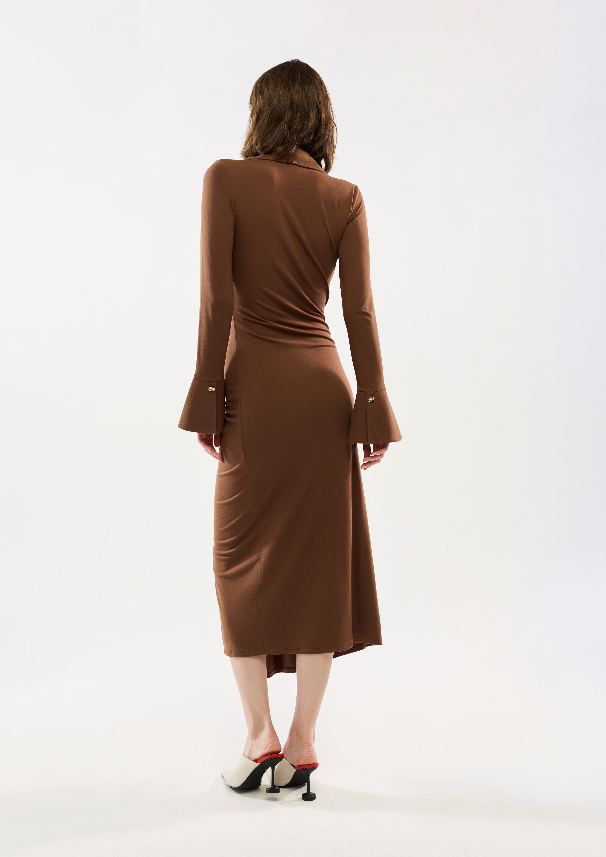 long sleeve deep v midi dress XS Deep V Front Knotted Midi Dress
