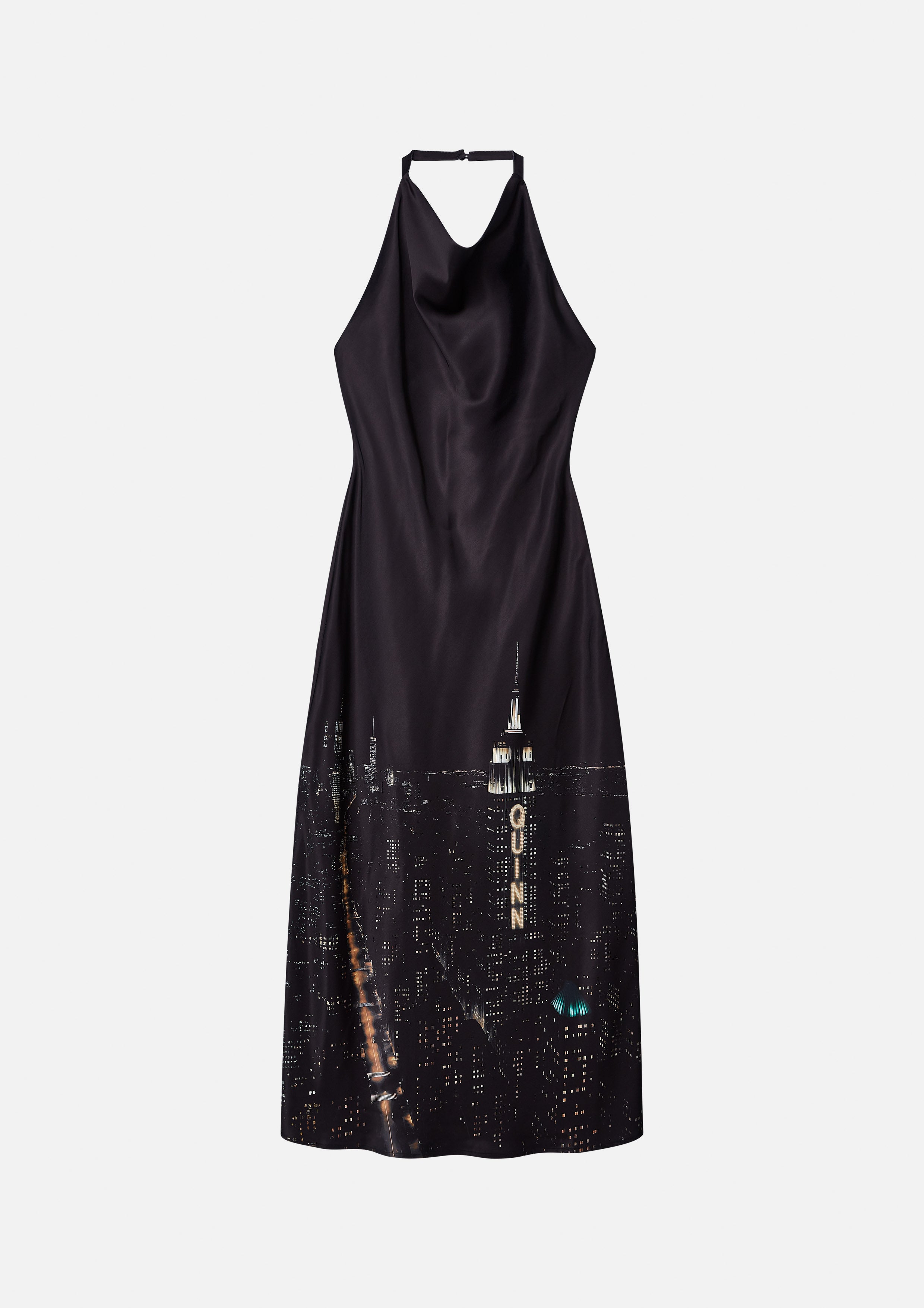 Print Satin Halter Midi Dress