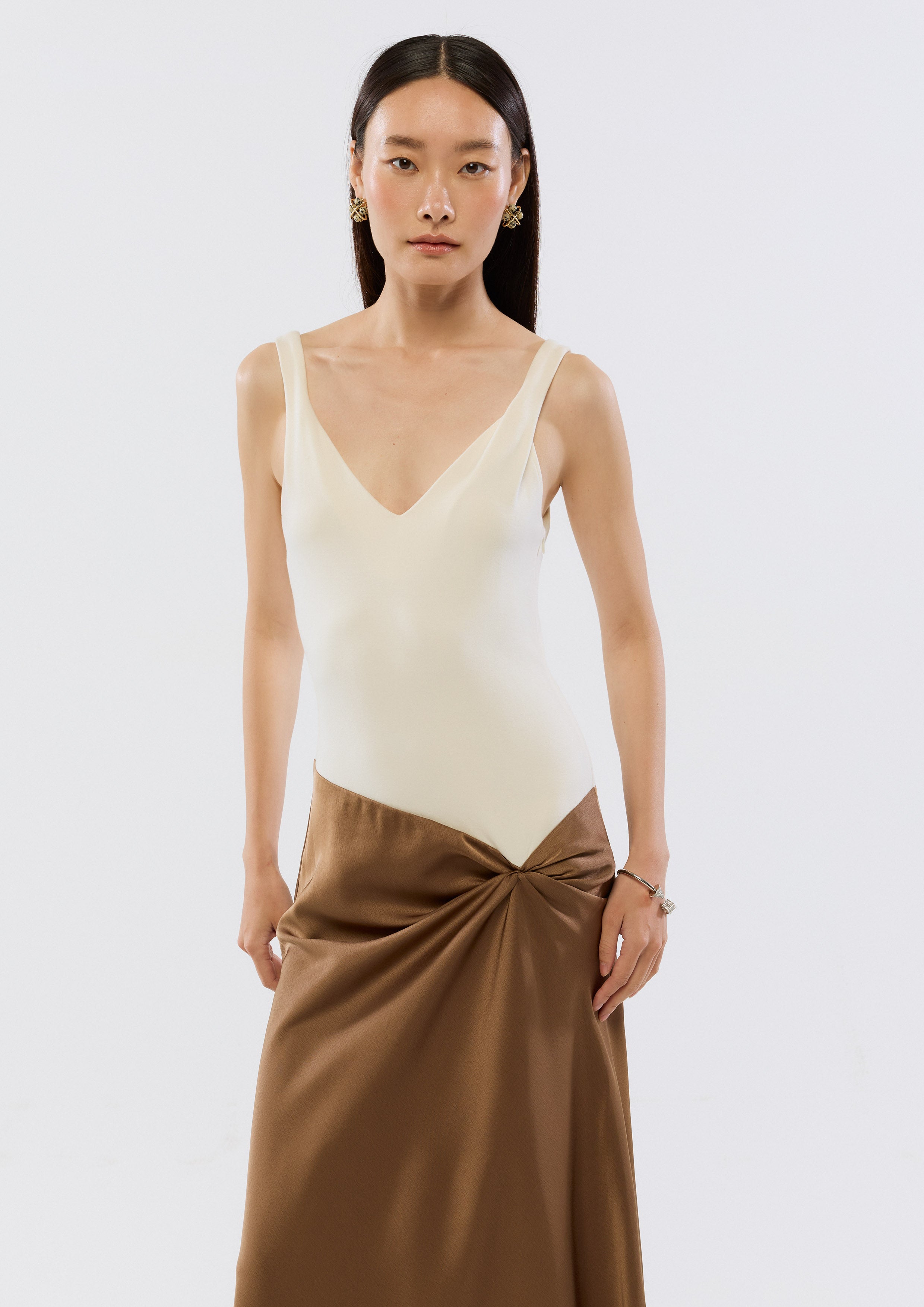 Satin Drape Skirt Midi Dress