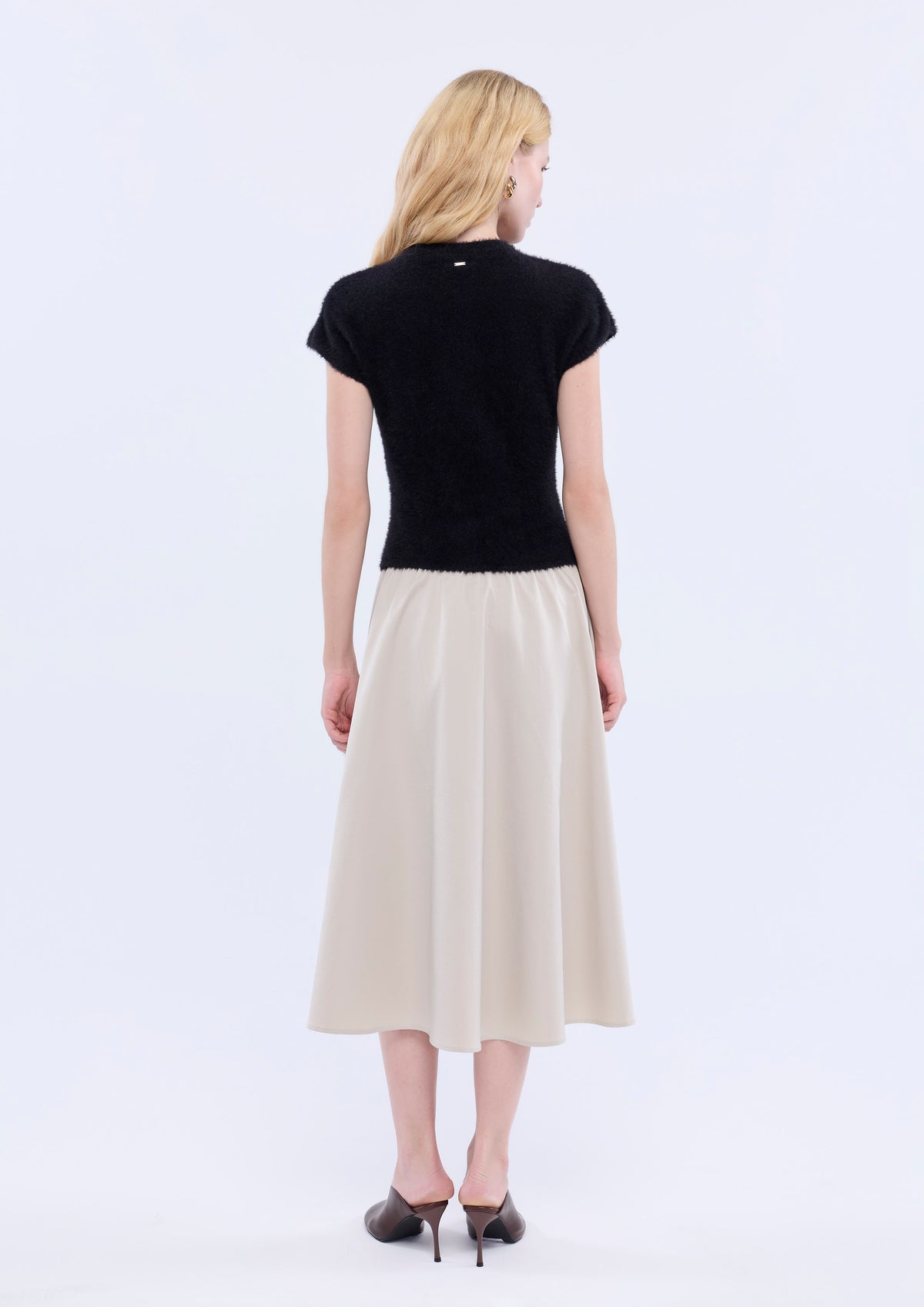 Fur Top Flare Midi Skirt Dress