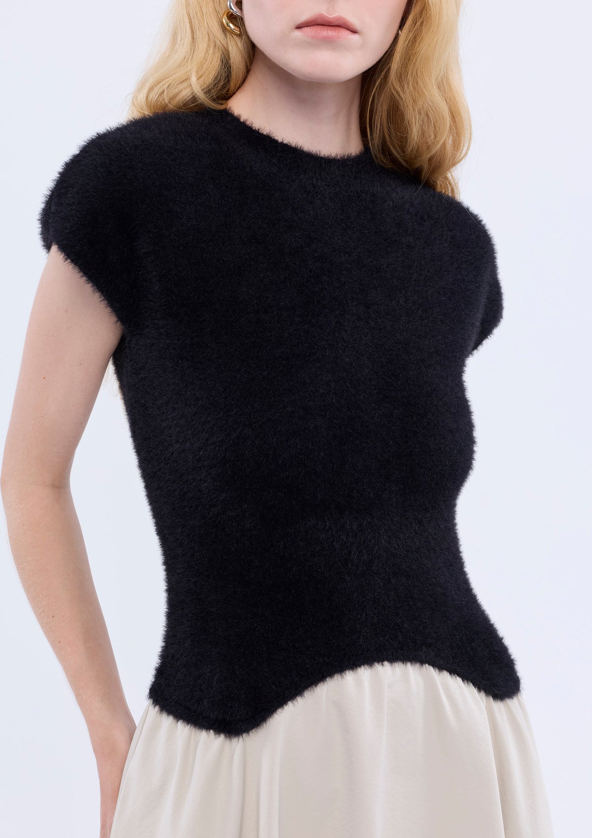 Fur Top Flare Midi Skirt Dress
