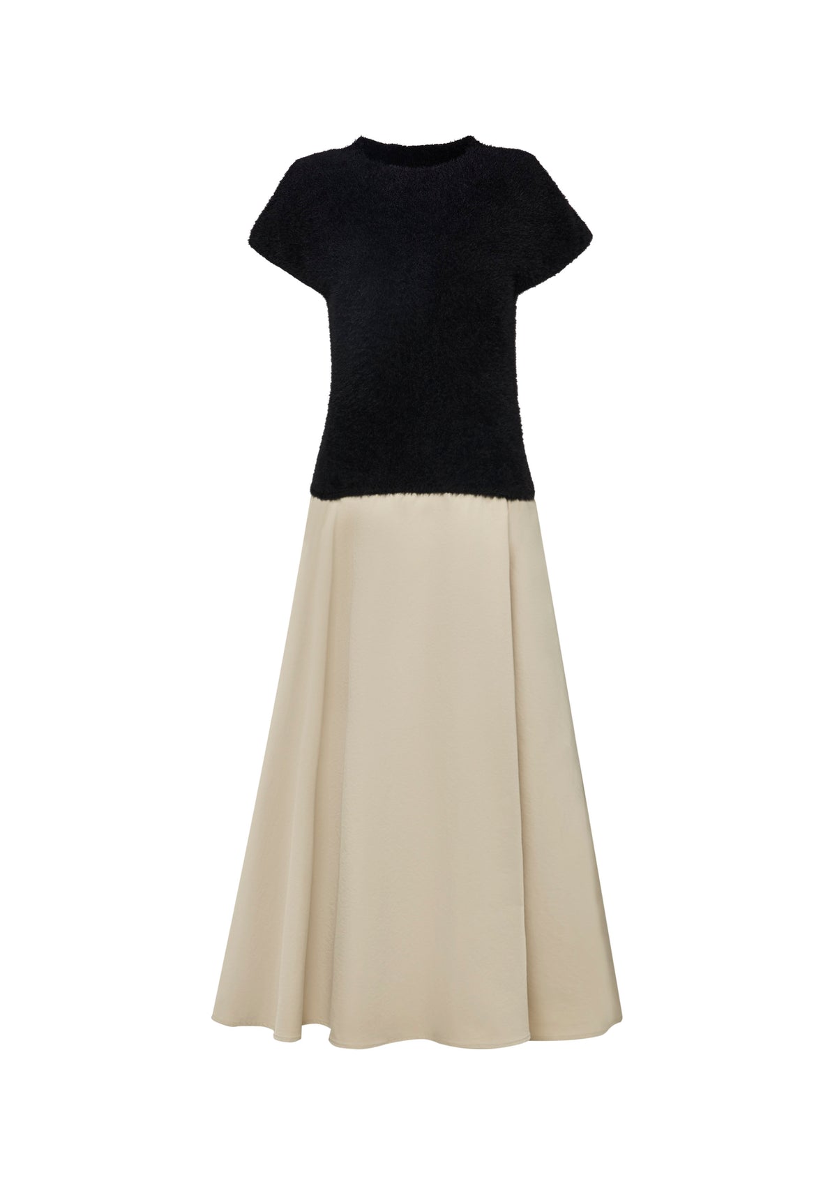 Fur Top Flare Midi Skirt Dress