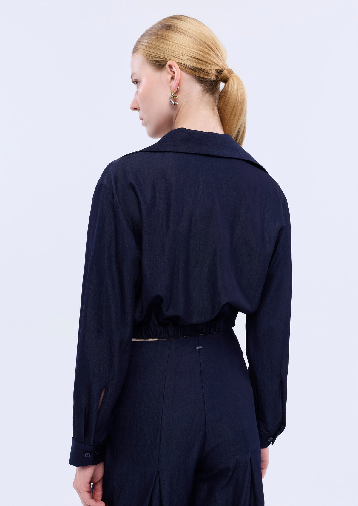 Logo Embroidered Denim Crop Shirt