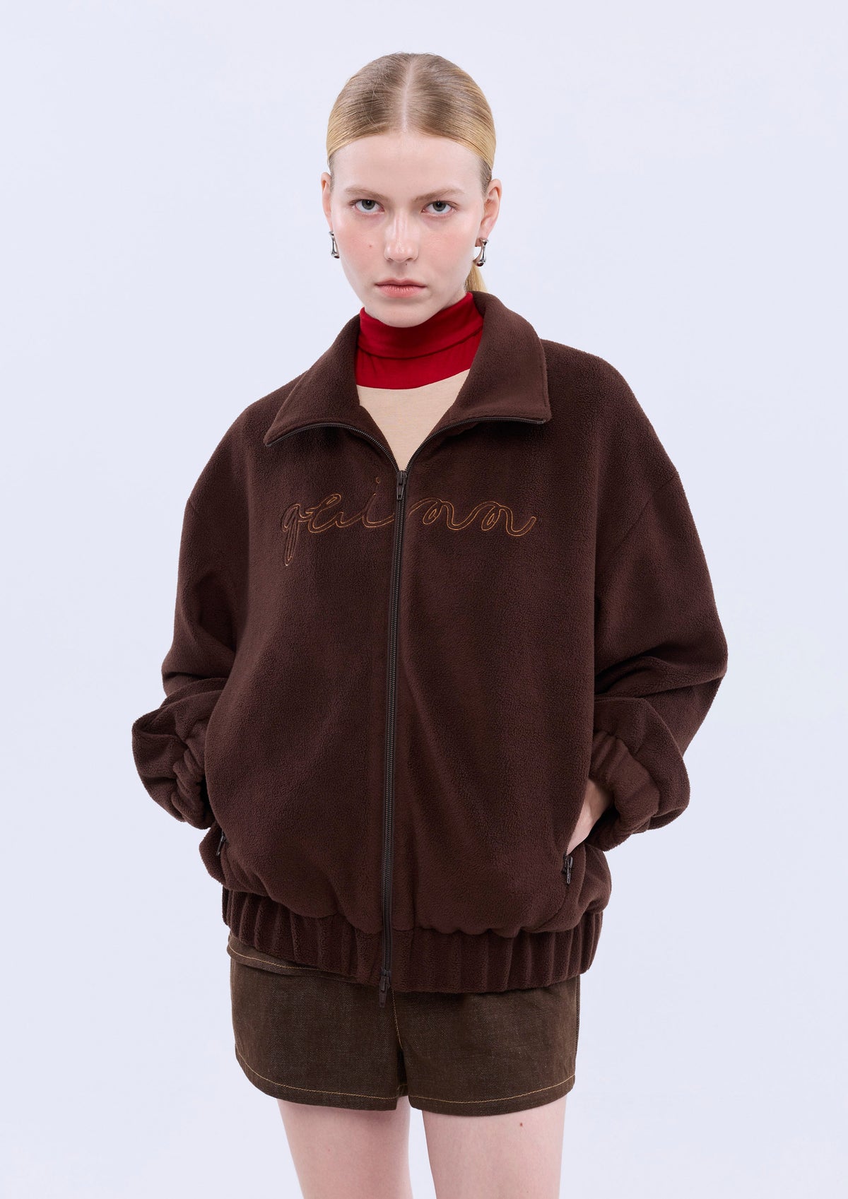 Logo Embroidered Fleece Jacket