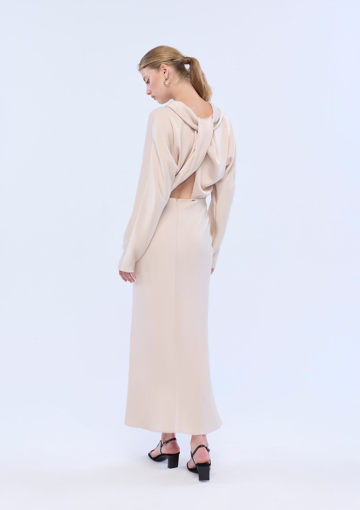 Satin Long Sleeve Midi Dress