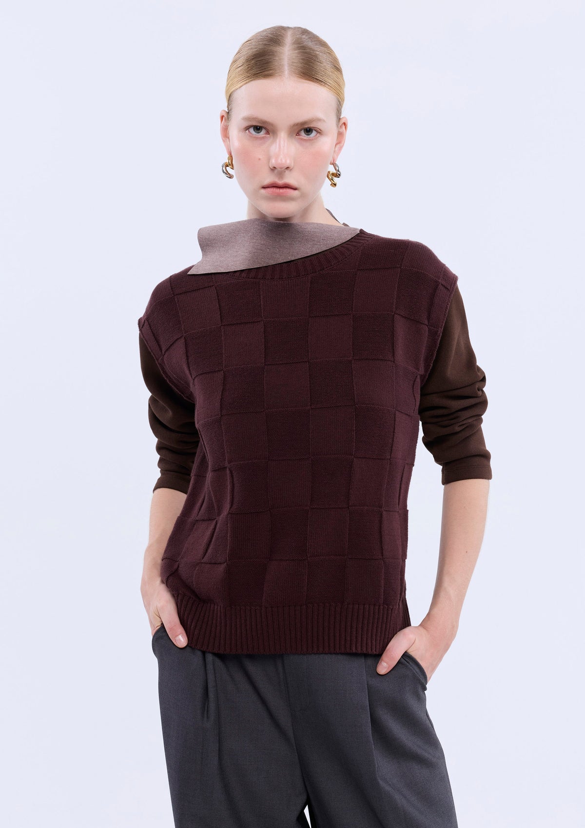 Square Pattern Knitted Top