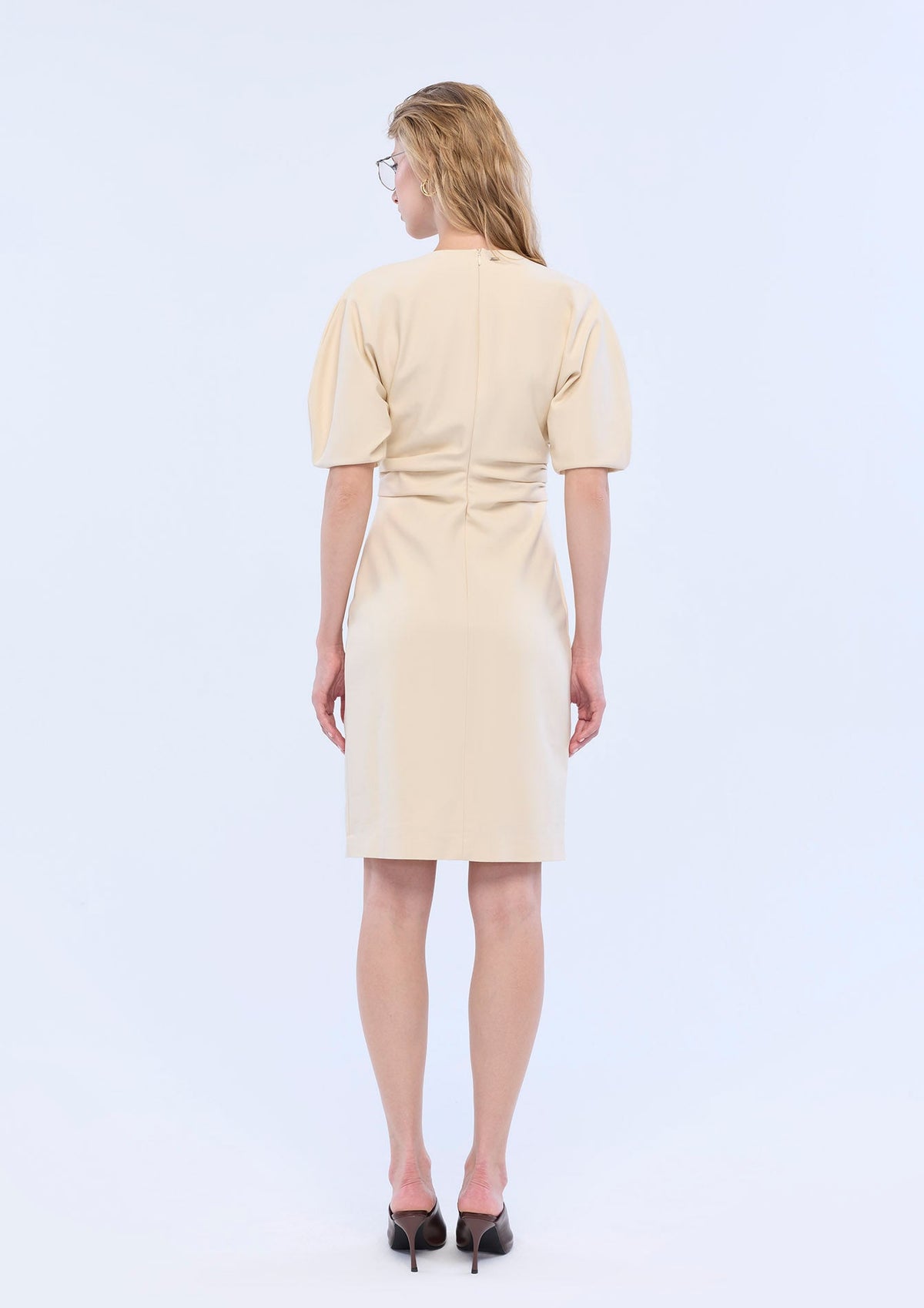 Cinched Waist Short Puff Sleeve Mini Dress