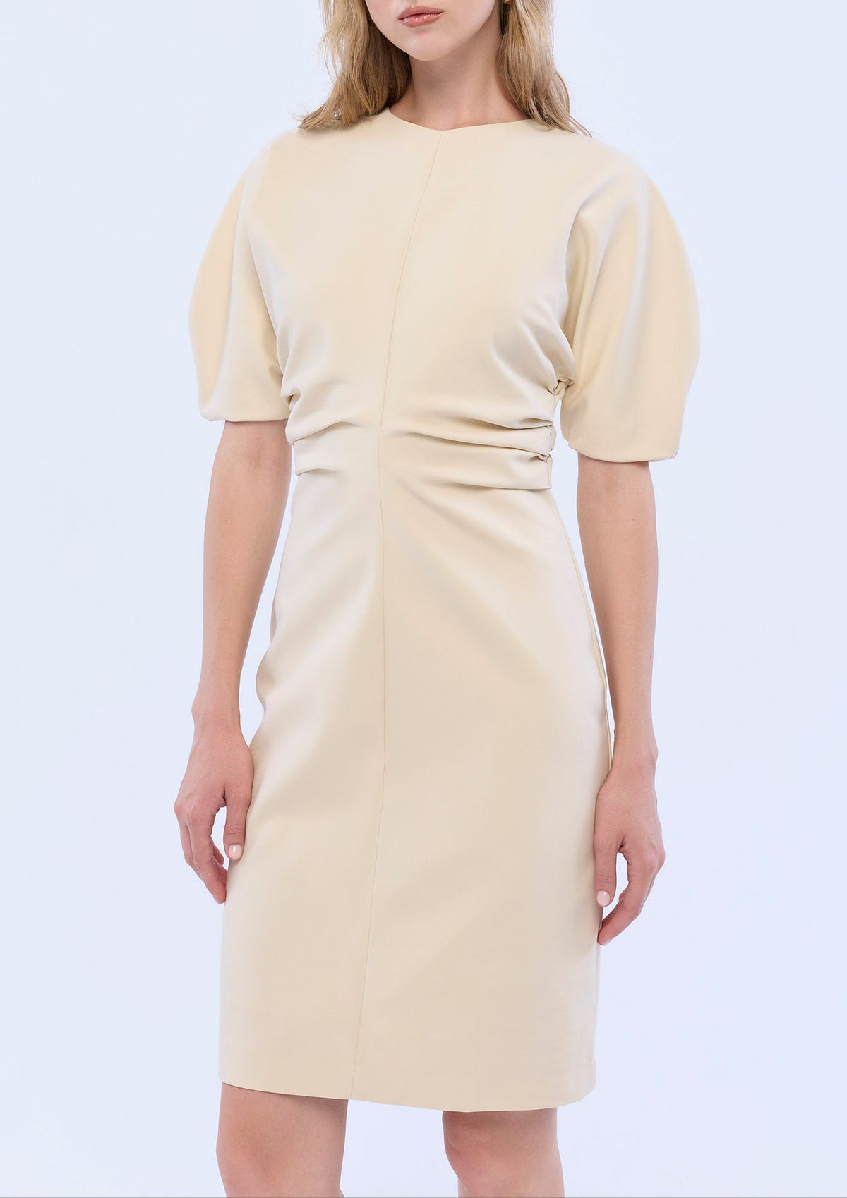 Cinched Waist Short Puff Sleeve Mini Dress