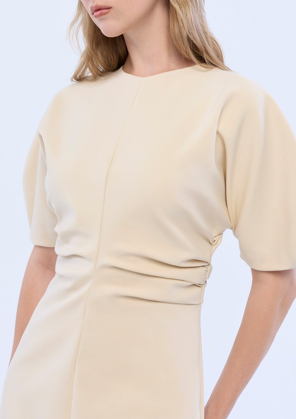 Cinched Waist Short Puff Sleeve Mini Dress