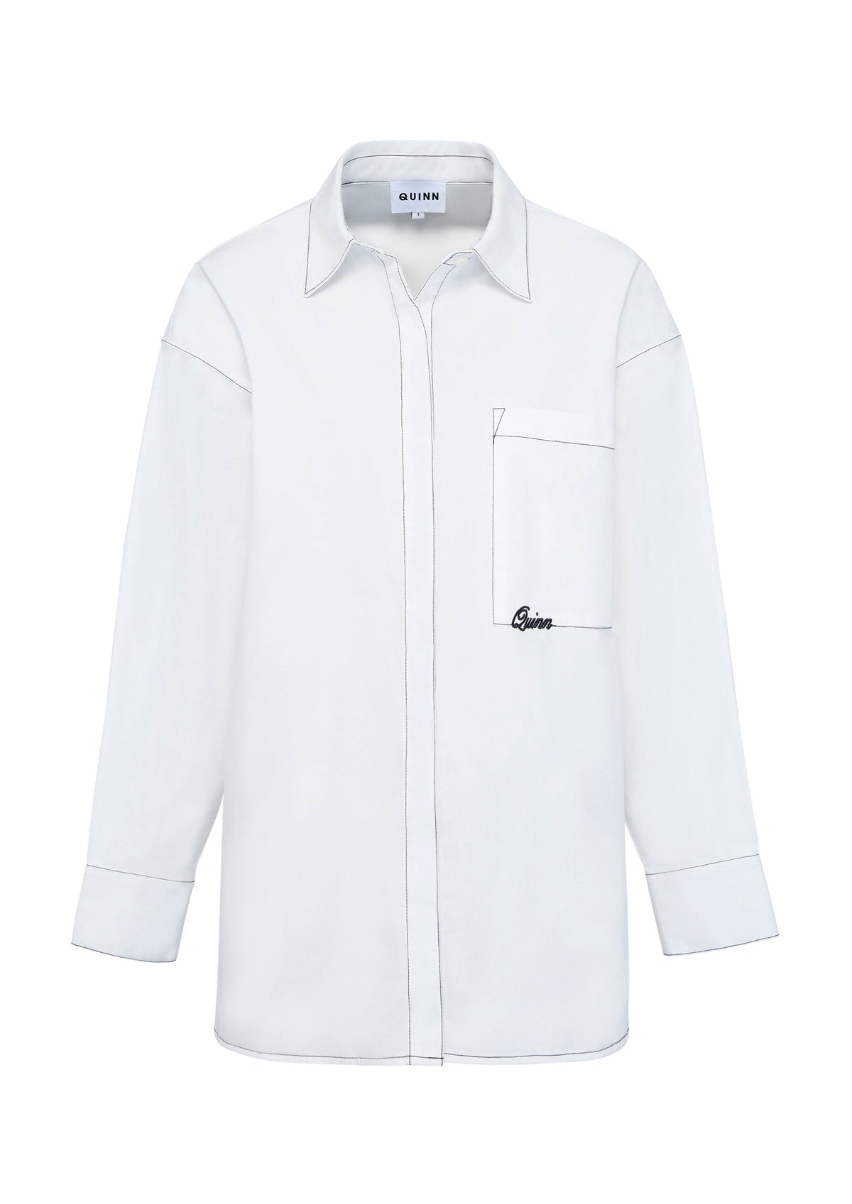 เสื้อเชิ้ตแขนยาวทรงหลวมฝีตะเข็บคอนทราสต์
