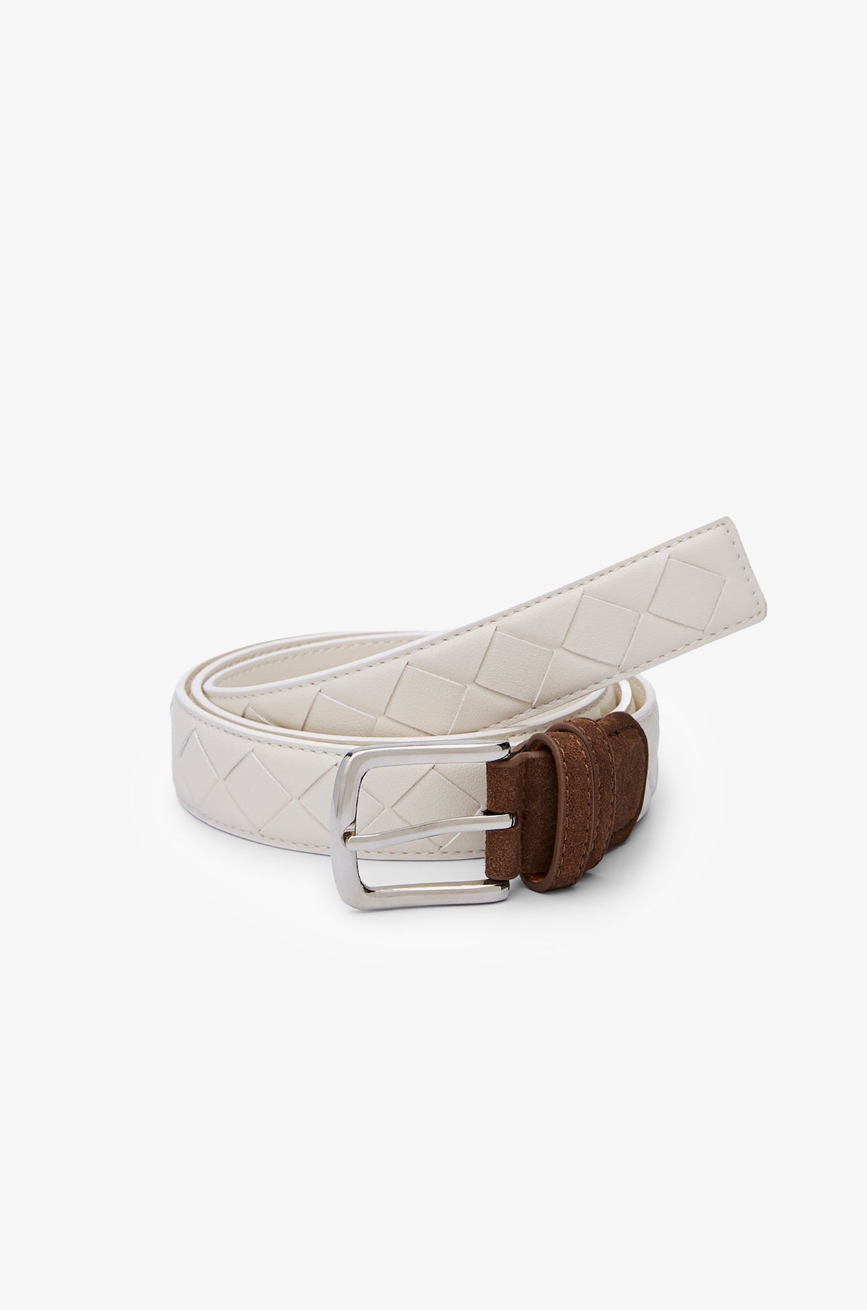 Suede Trim Woven Leather Belt Beige