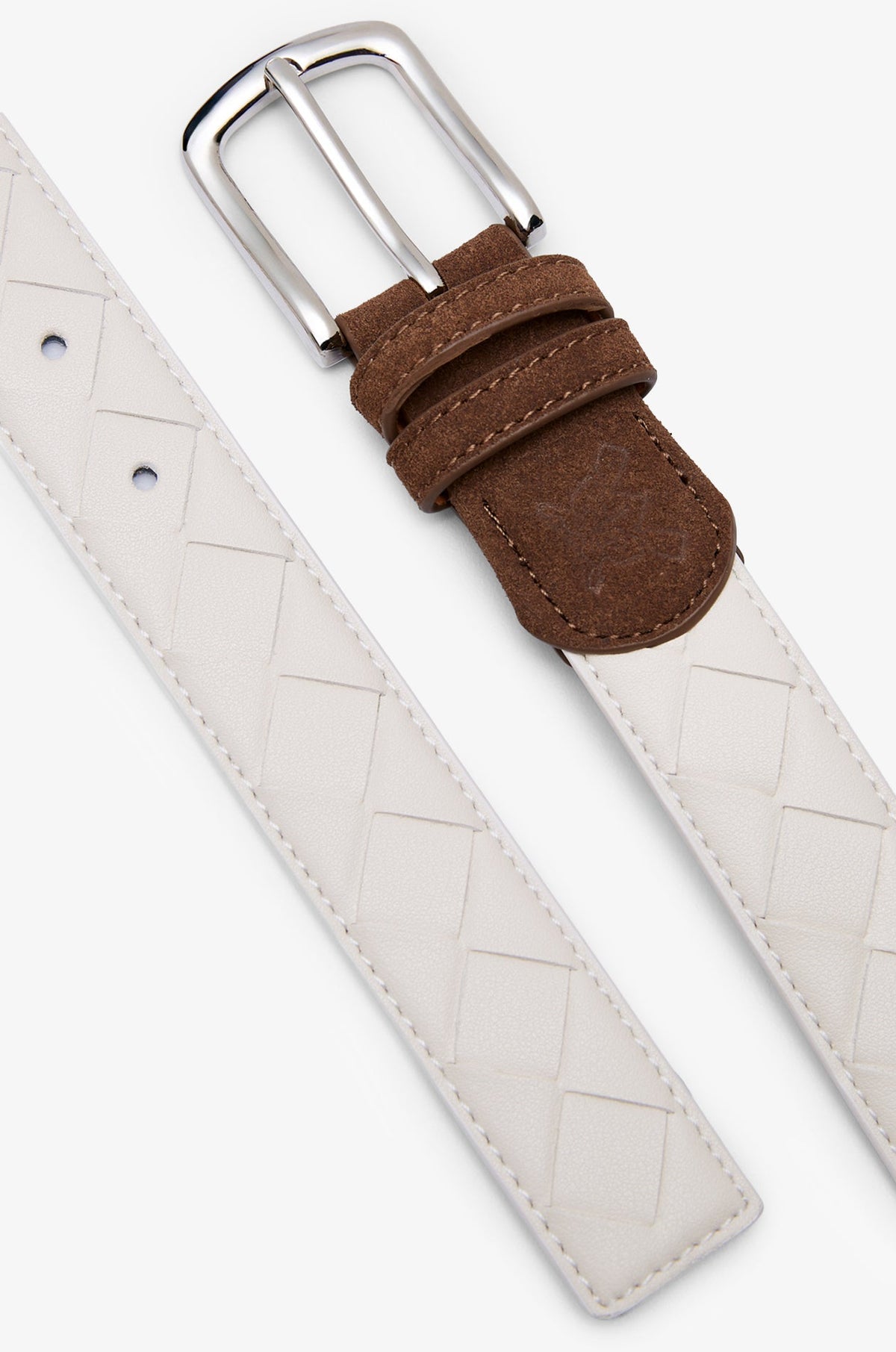 Suede Trim Woven Leather Belt Beige