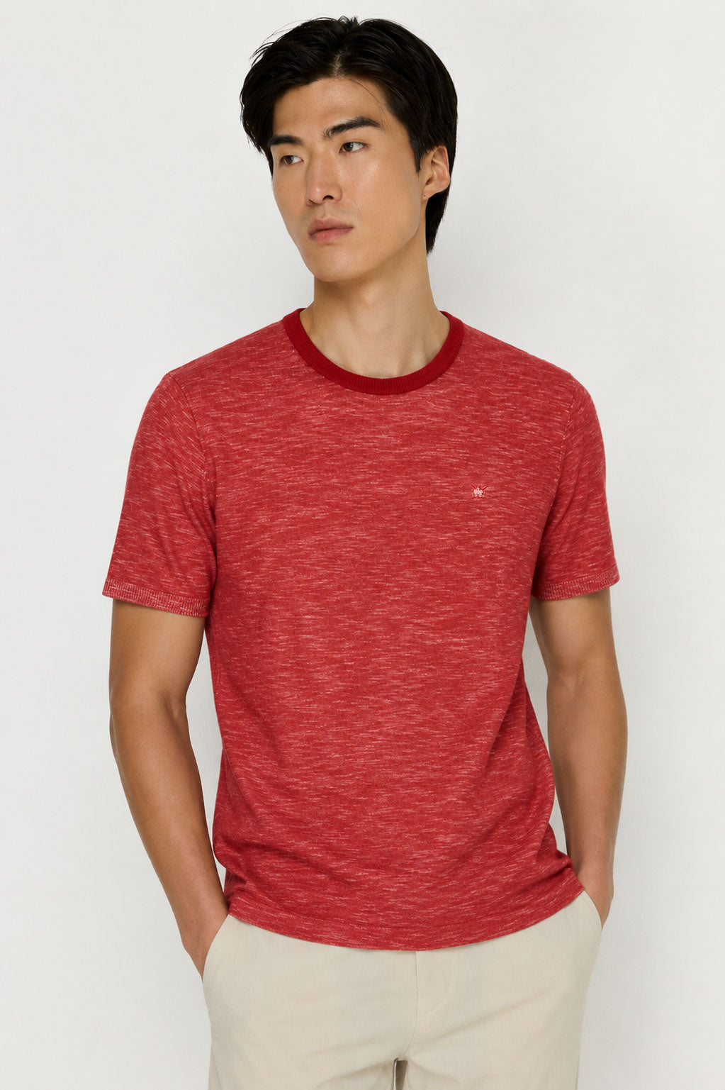 Melange Knit Crewneck T-Shirt Red