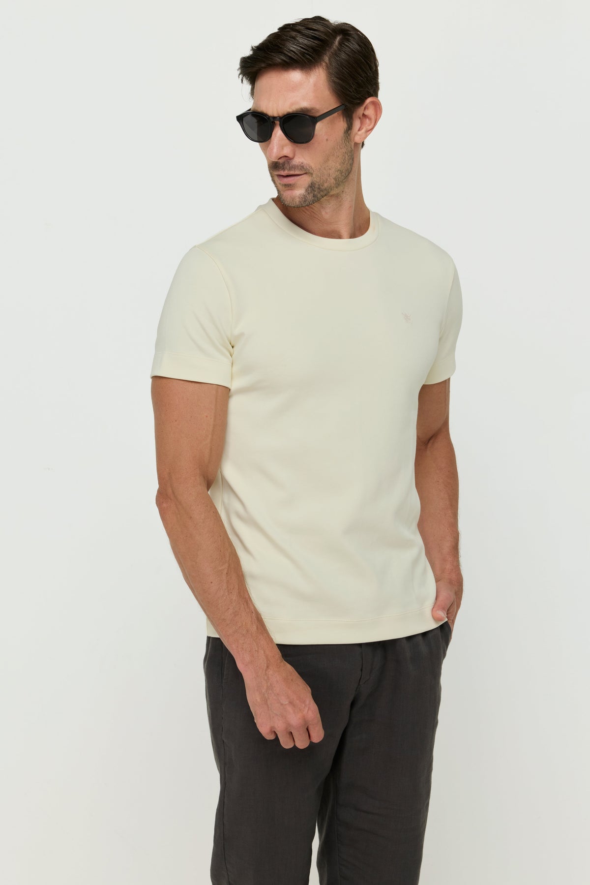 Cotton Round Neck T-Shirt Cream