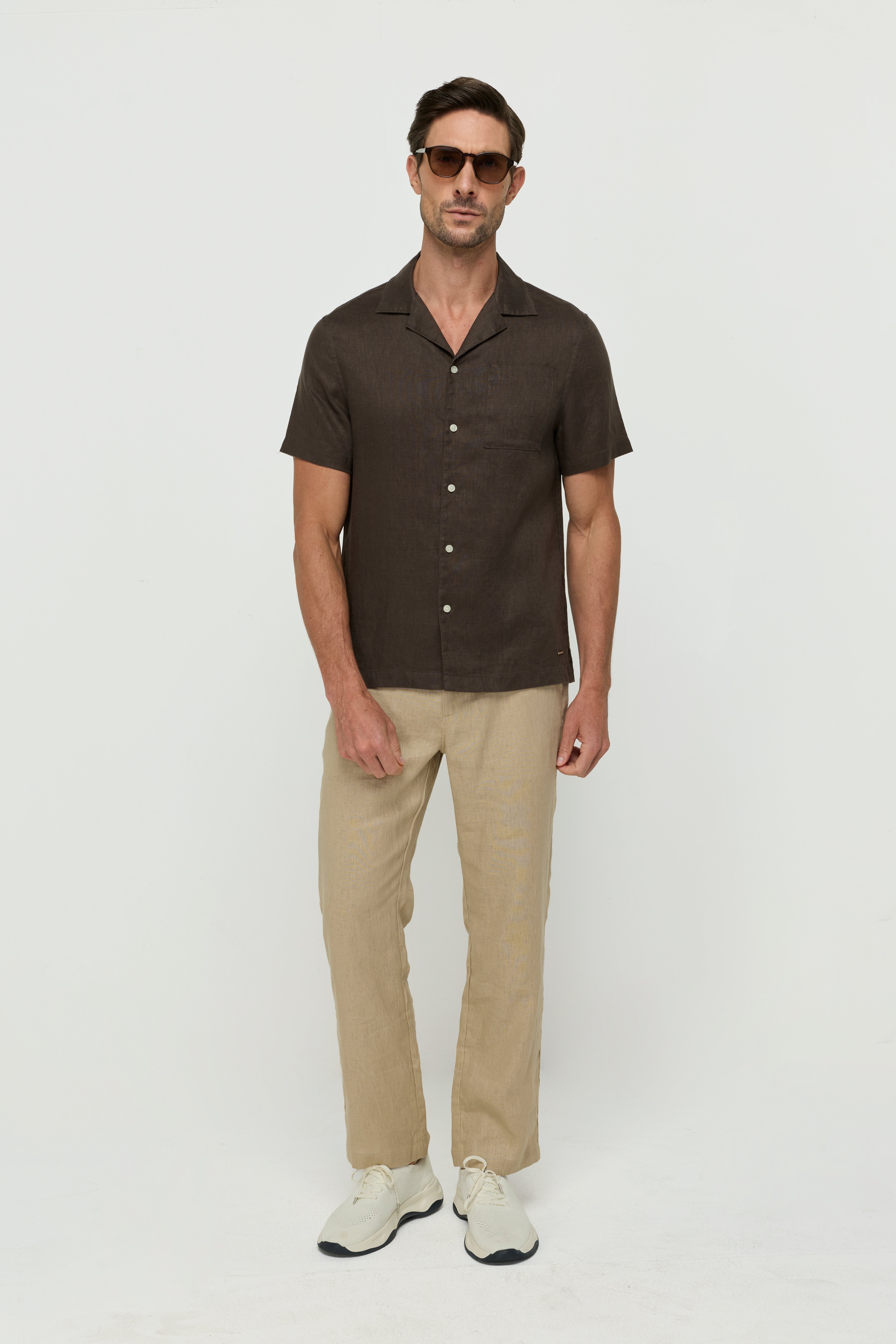 Linen Knitwear Shirt Brown