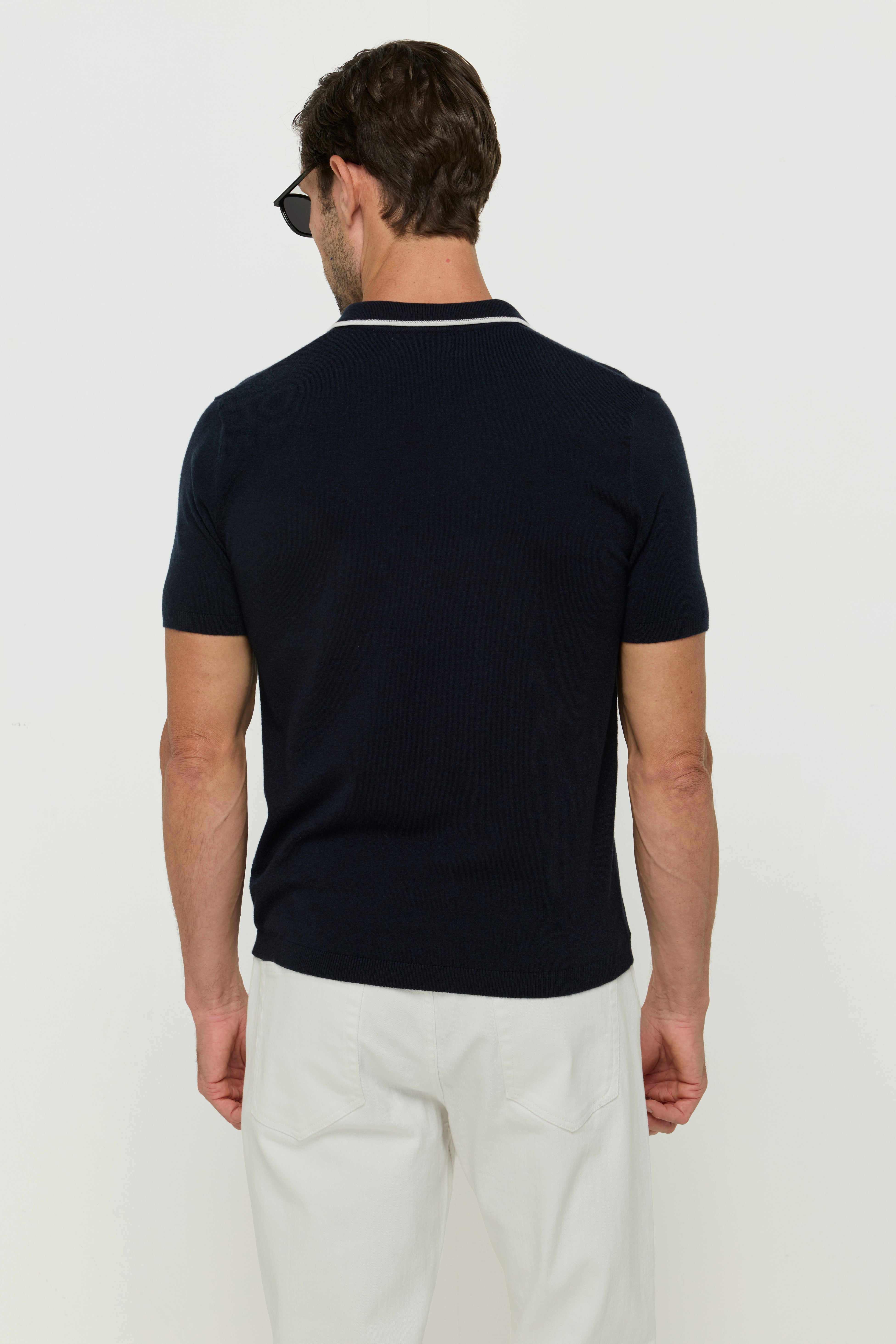 Contrast Piping Knit Polo Shirt Navy