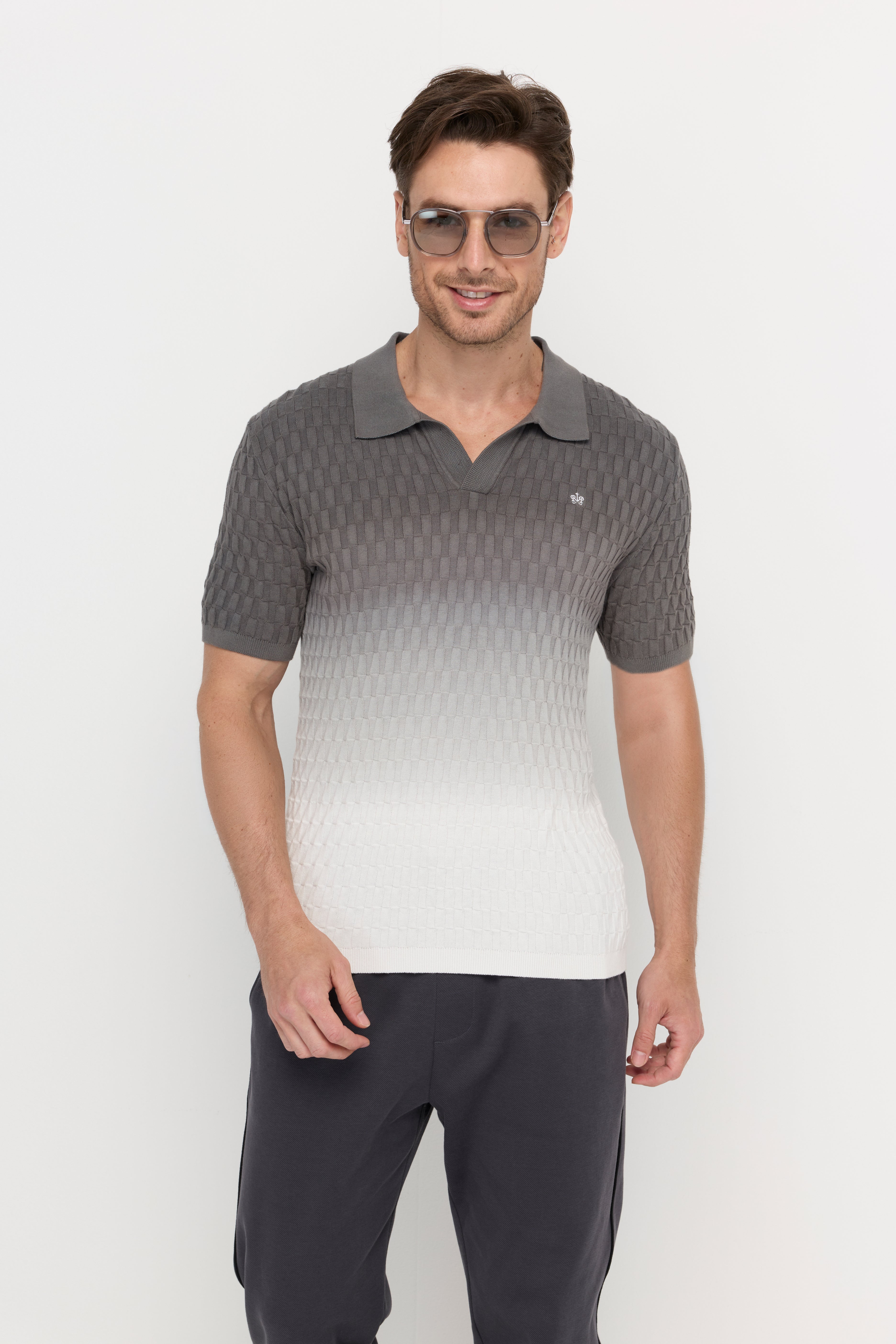 Short Sleeve Knitwear Dip Dyed Polo Black