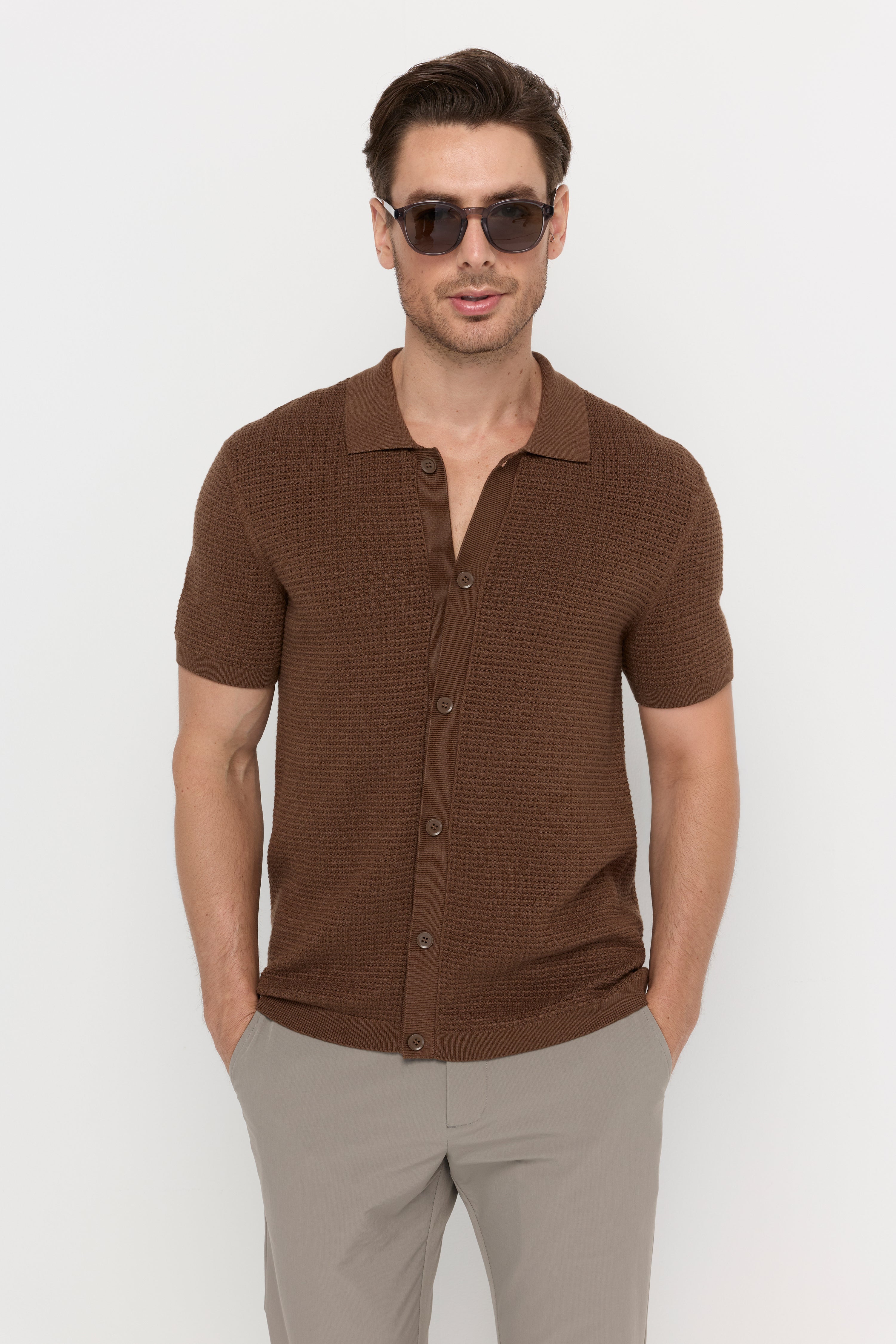 Heritage Textured Knit Polo Dark Brown