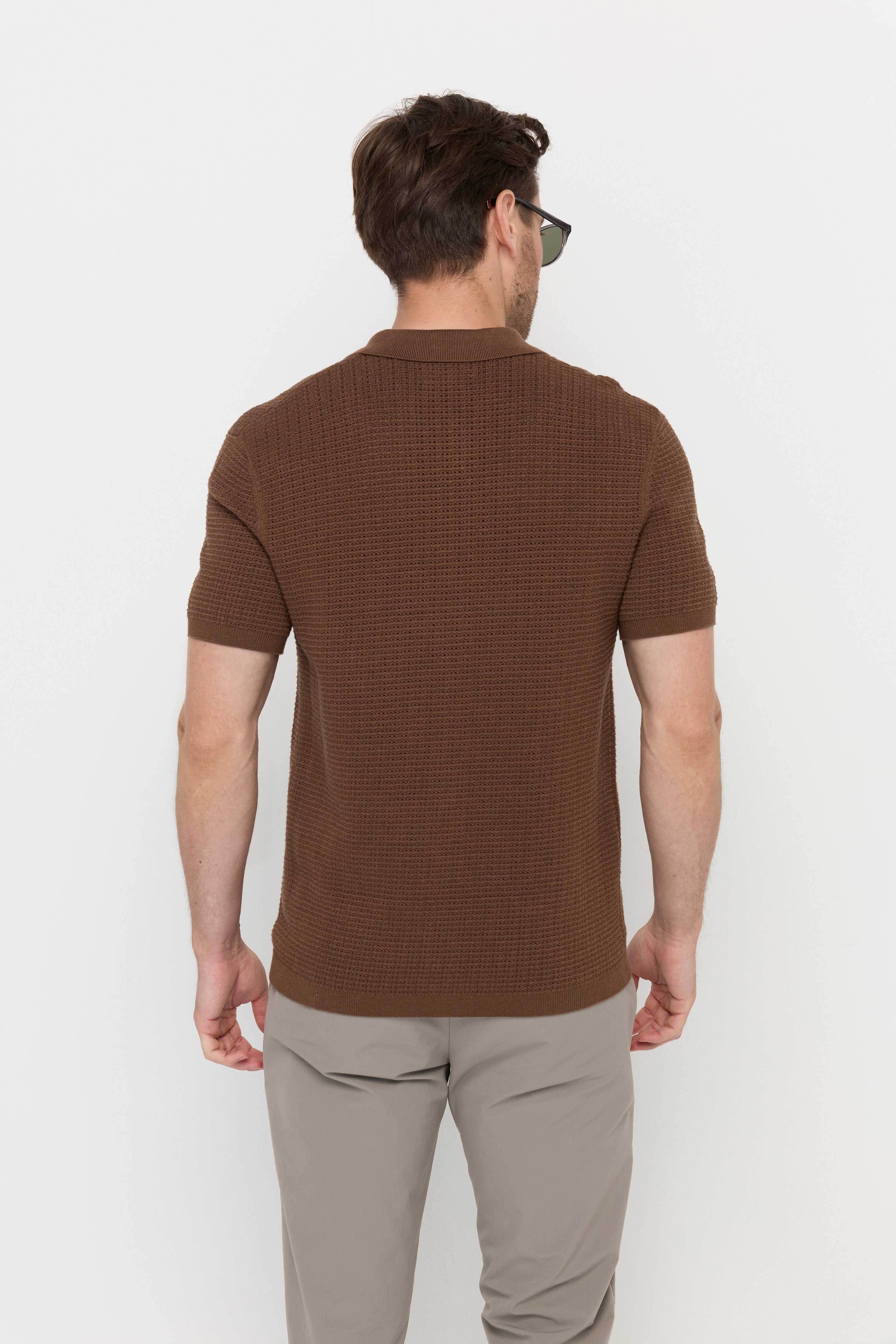 Heritage Textured Knit Polo Dark Brown