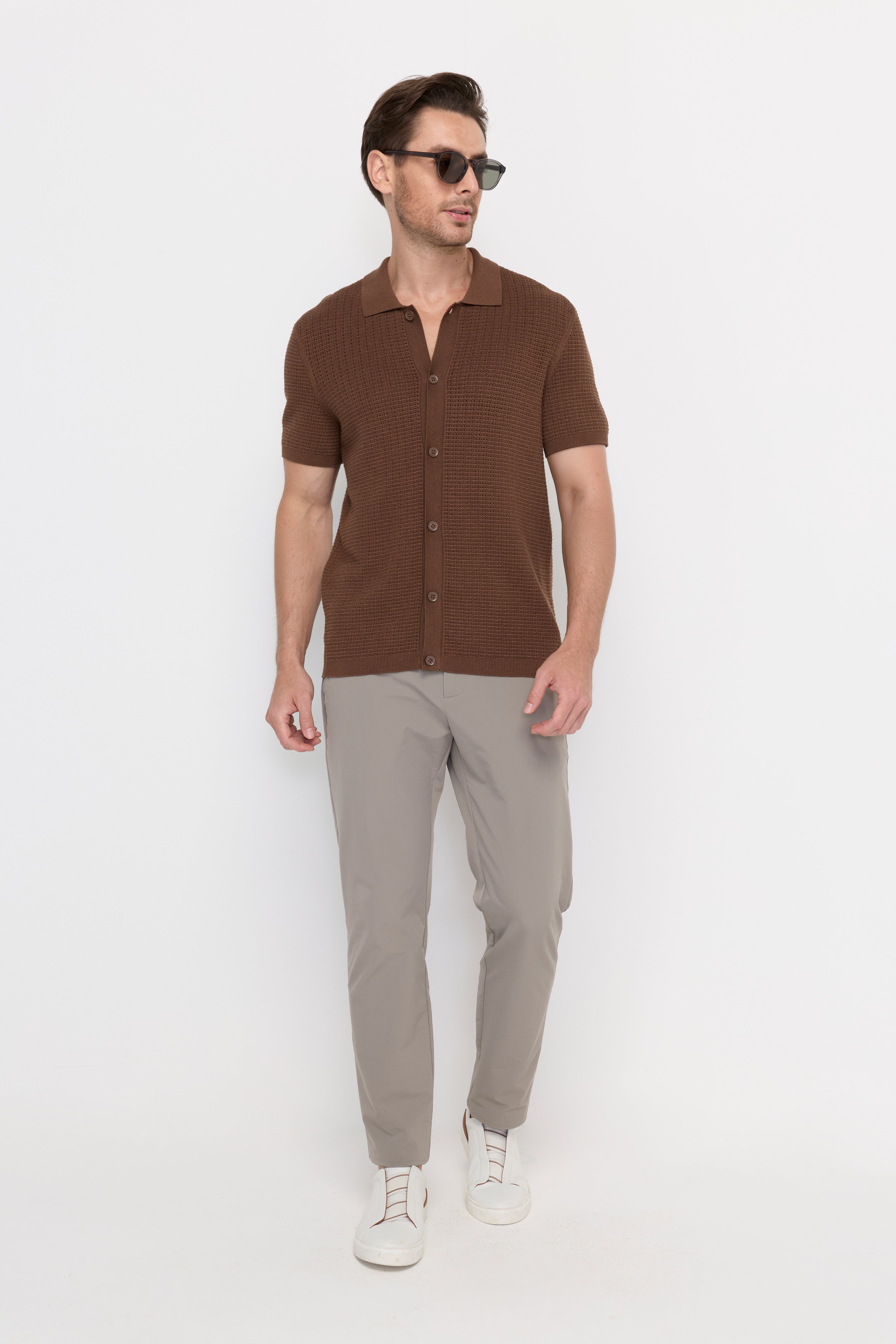 Heritage Textured Knit Polo Dark Brown
