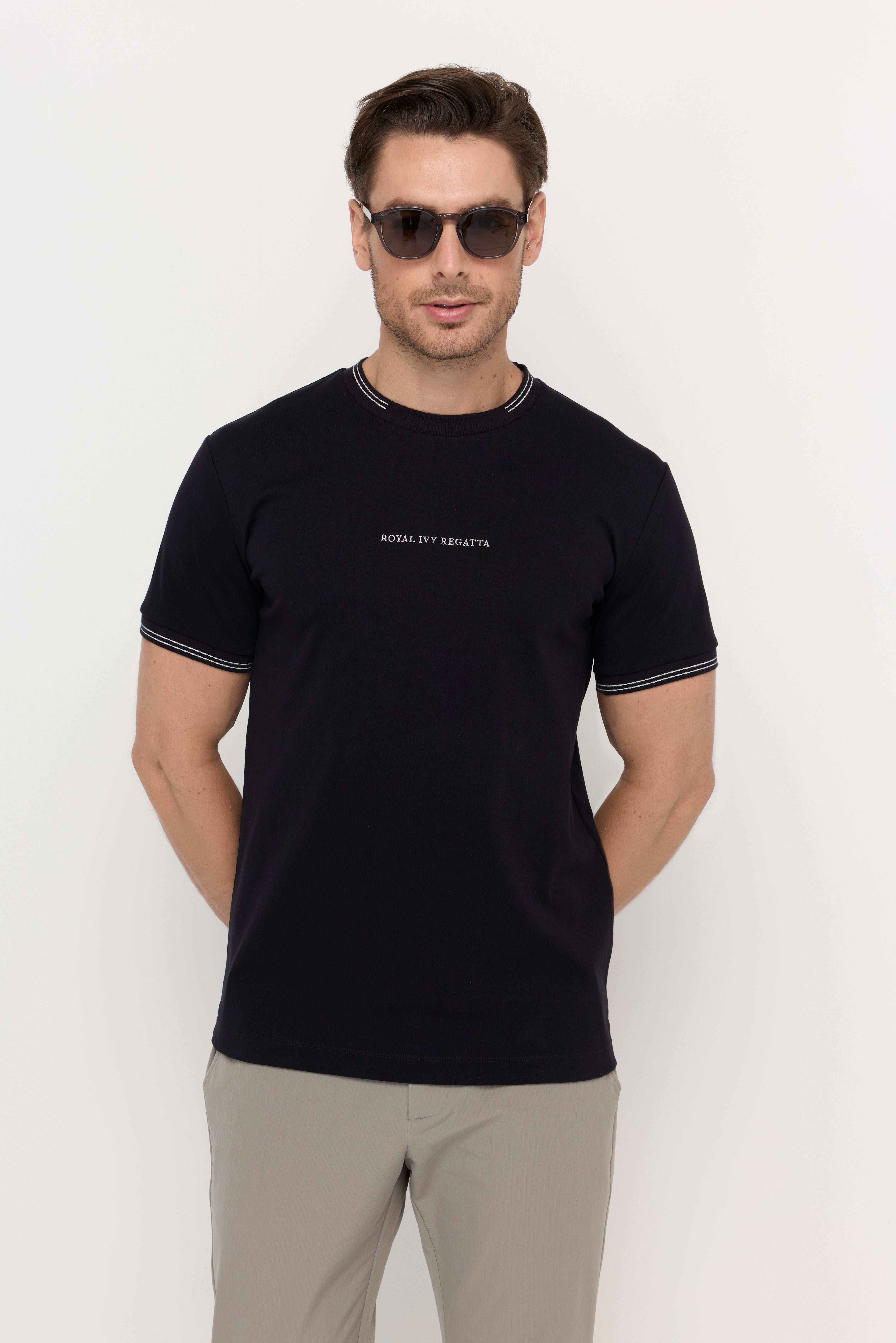 Signature Contrast Trim Crewneck Tee Black