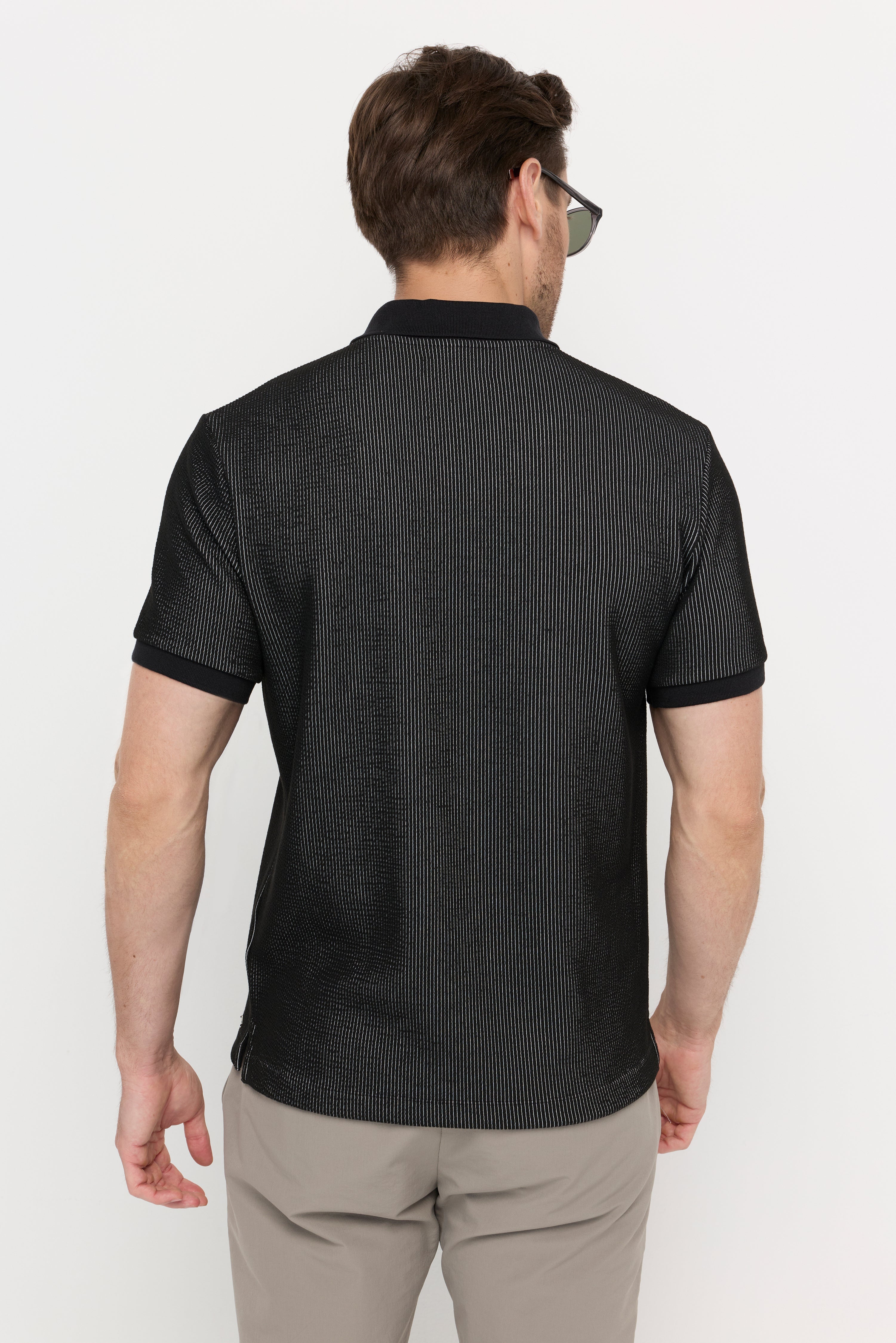 Stripe Texture Polo Black