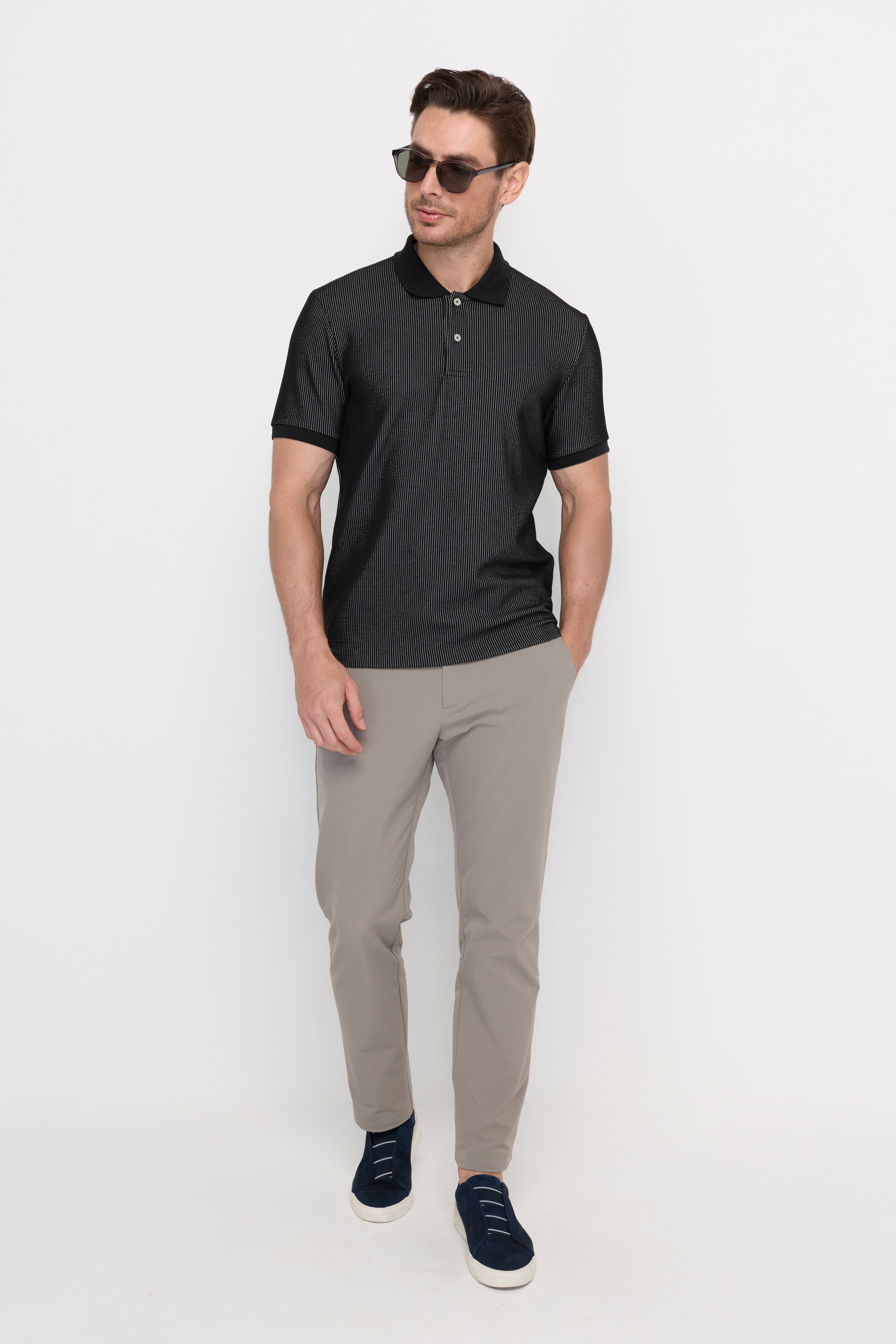 Stripe Texture Polo Black