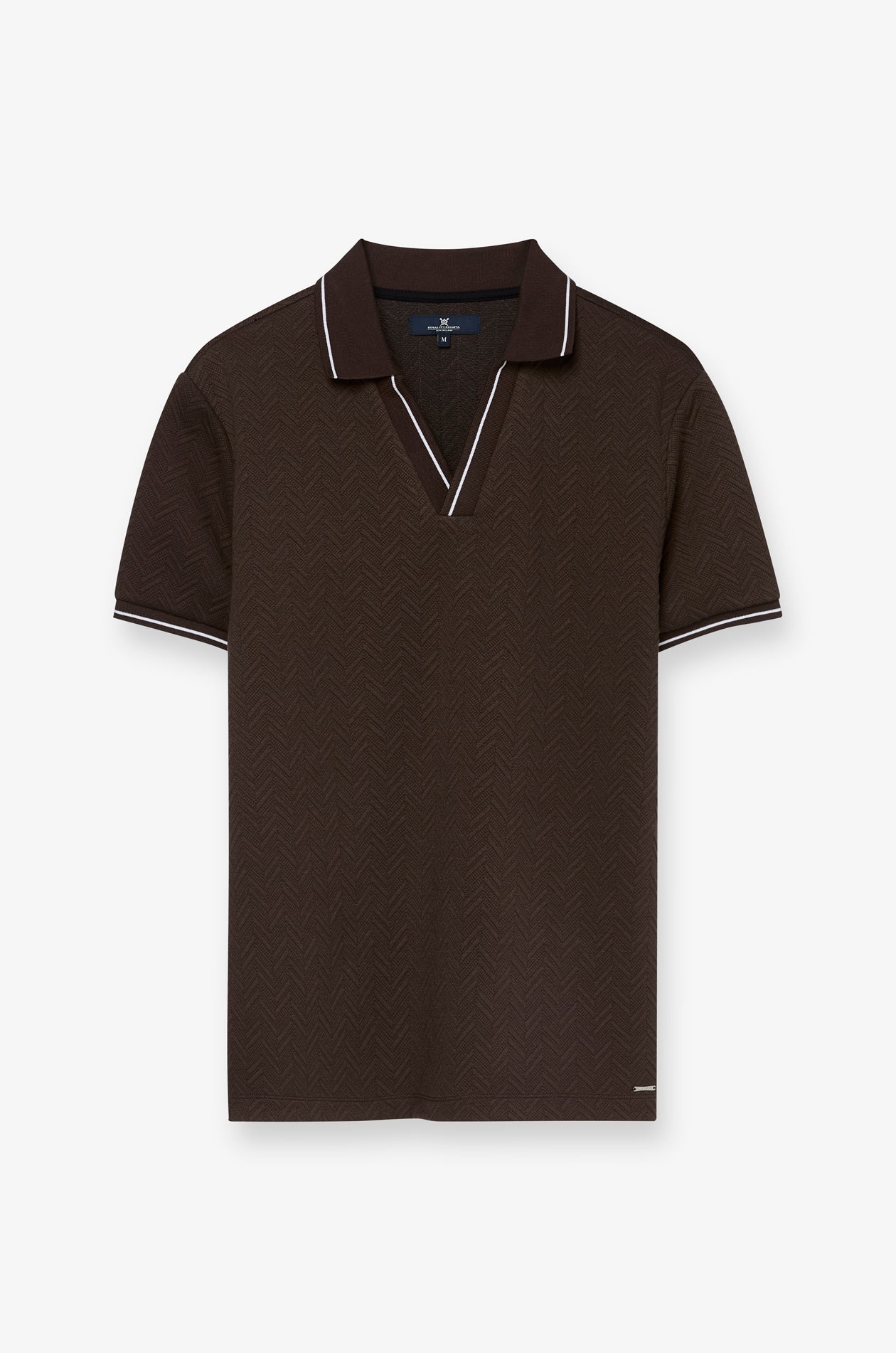 Jacquard Texture Open-Collar Polo Dark Brown