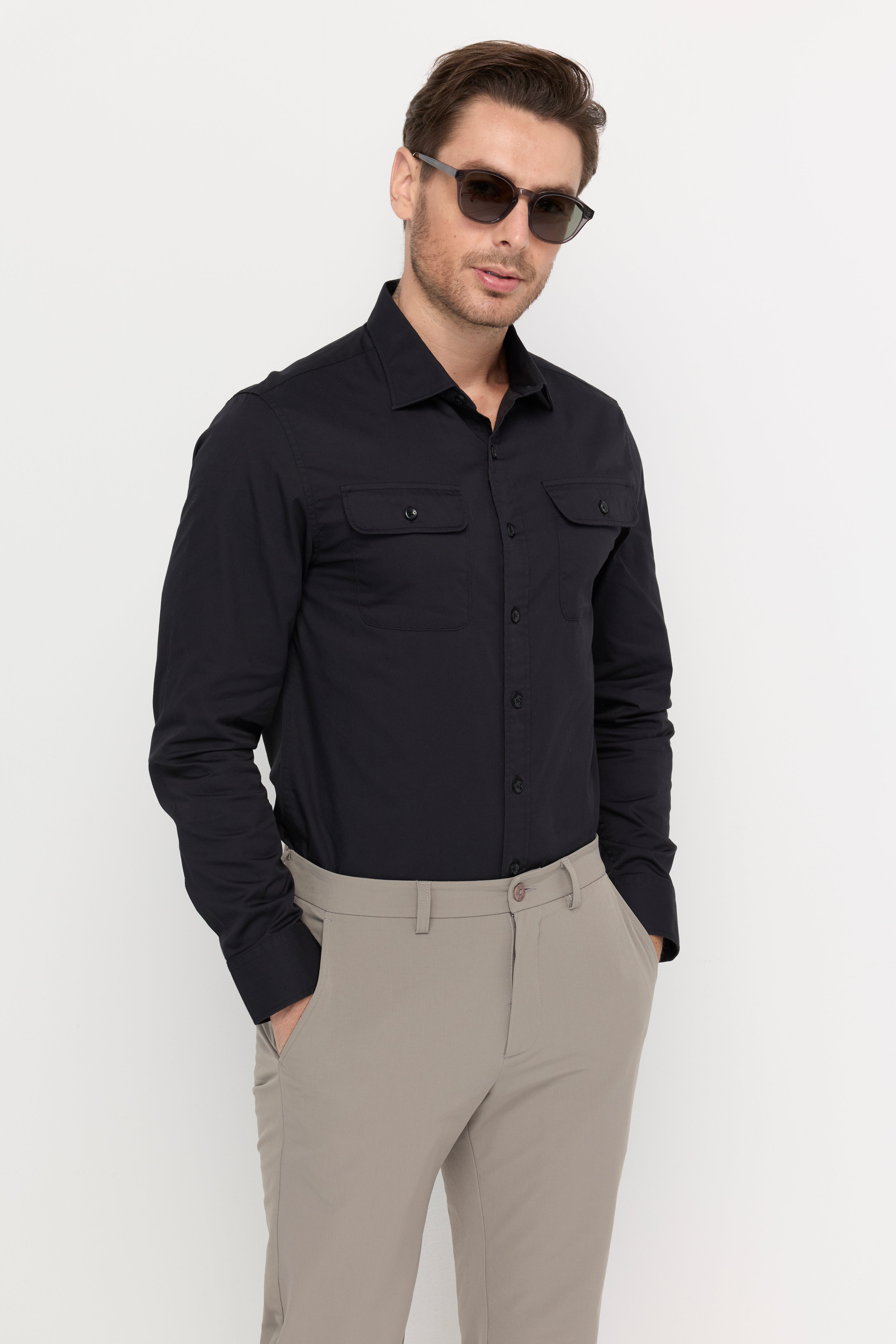 Twin-Pocket Long Sleeve Shirt Black