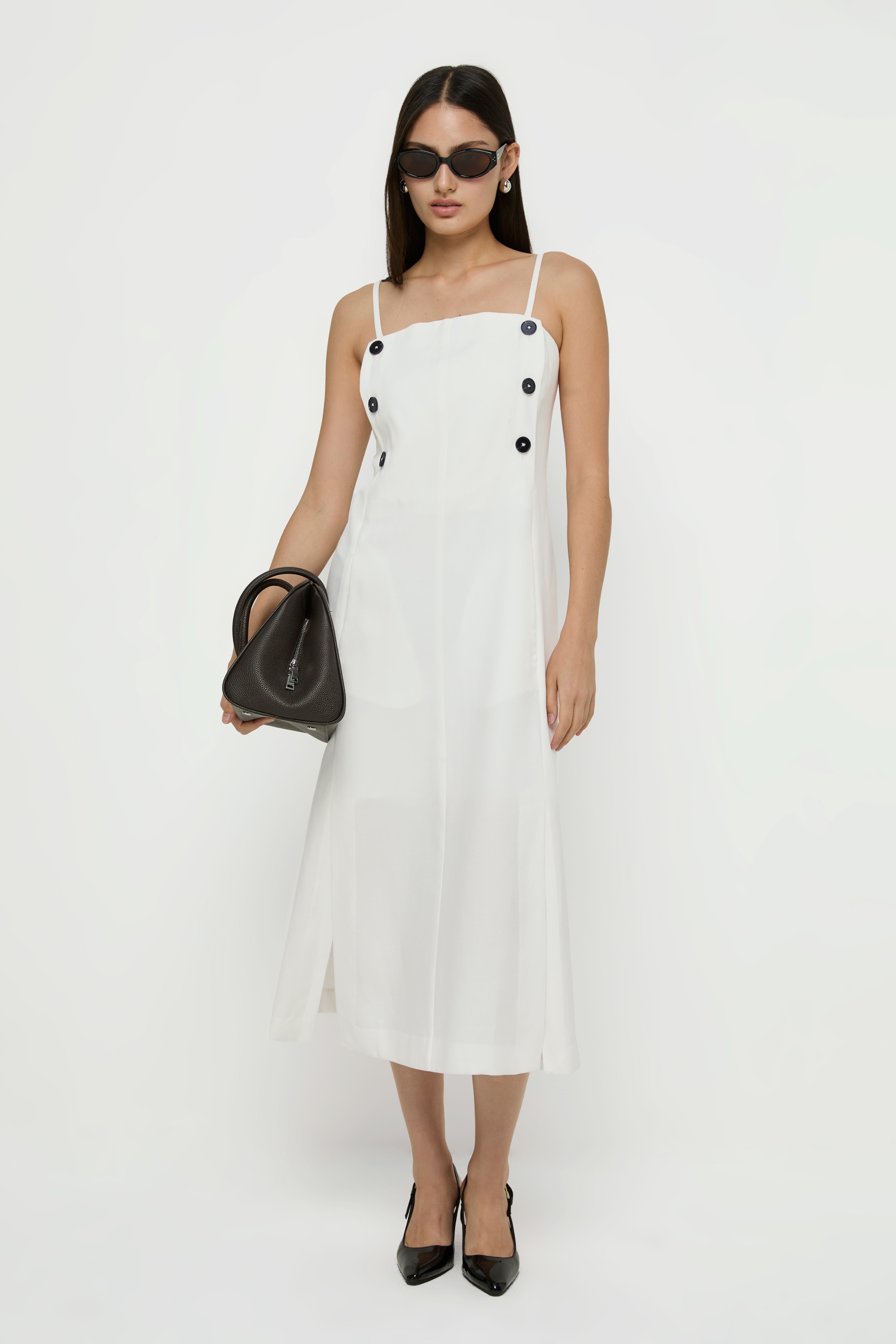 Side Button Midi Dress Cream